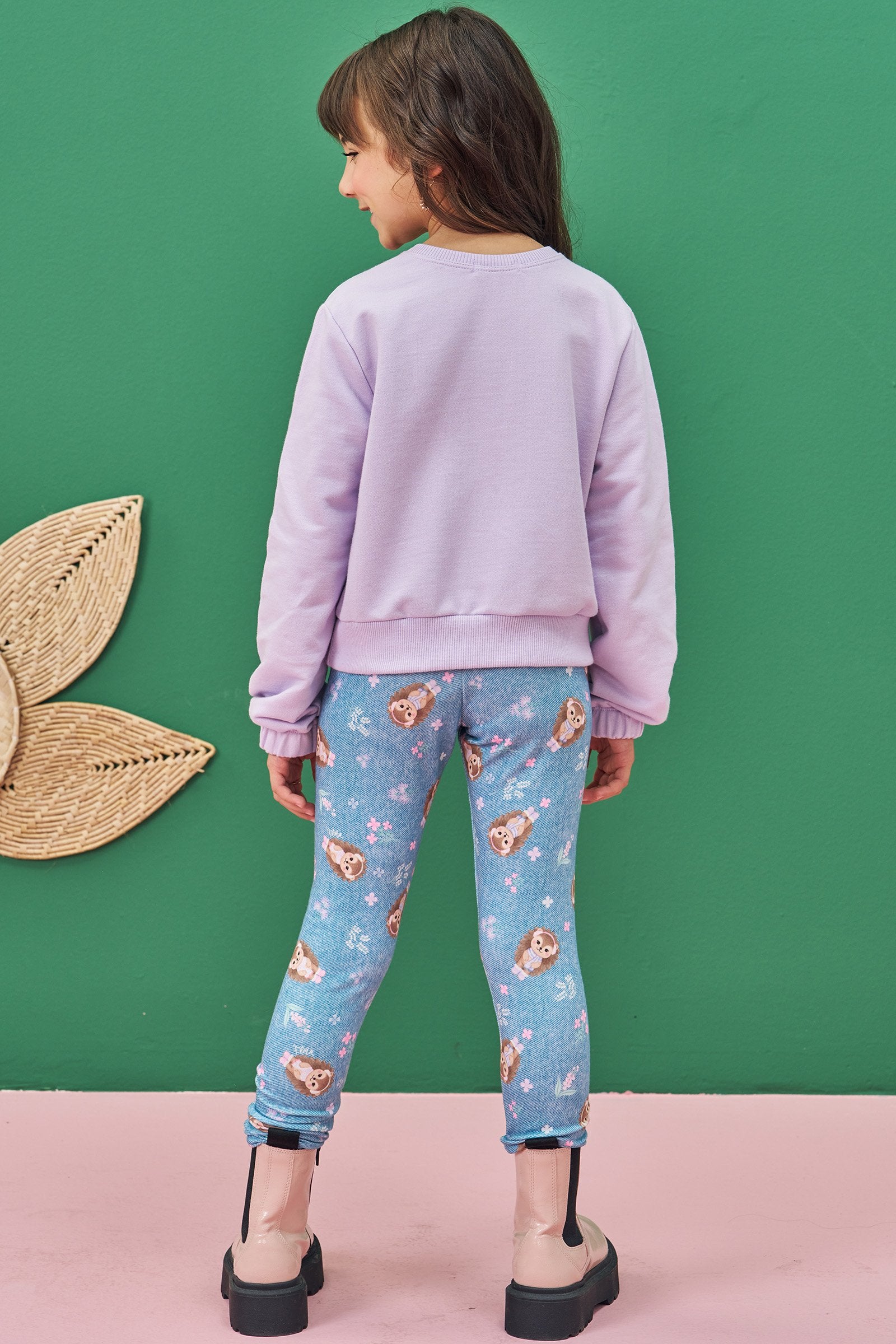 Conjunto de Blusão Boxy em Moletom sem Pelúcia com Calça Legging em Molecotton 79220 Infanti Infantil Menina