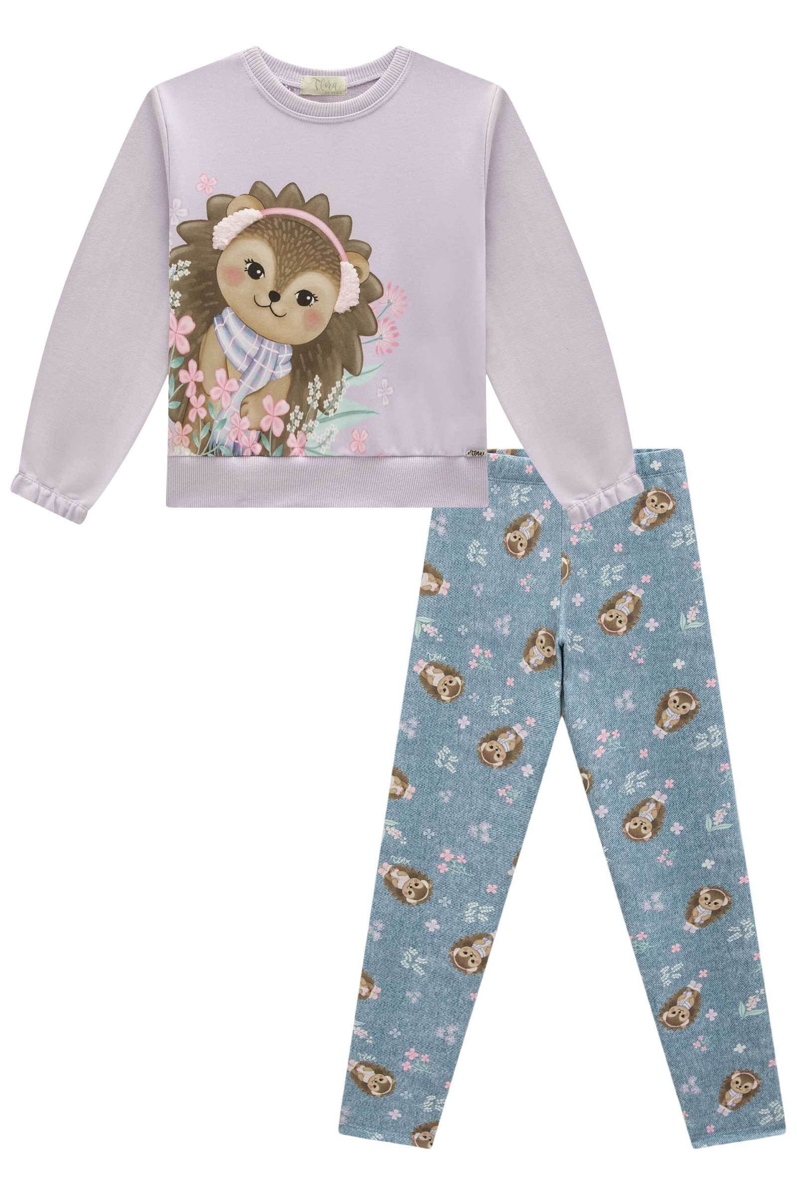 Conjunto de Blusão Boxy em Moletom sem Pelúcia com Calça Legging em Molecotton 79220 Infanti Infantil Menina