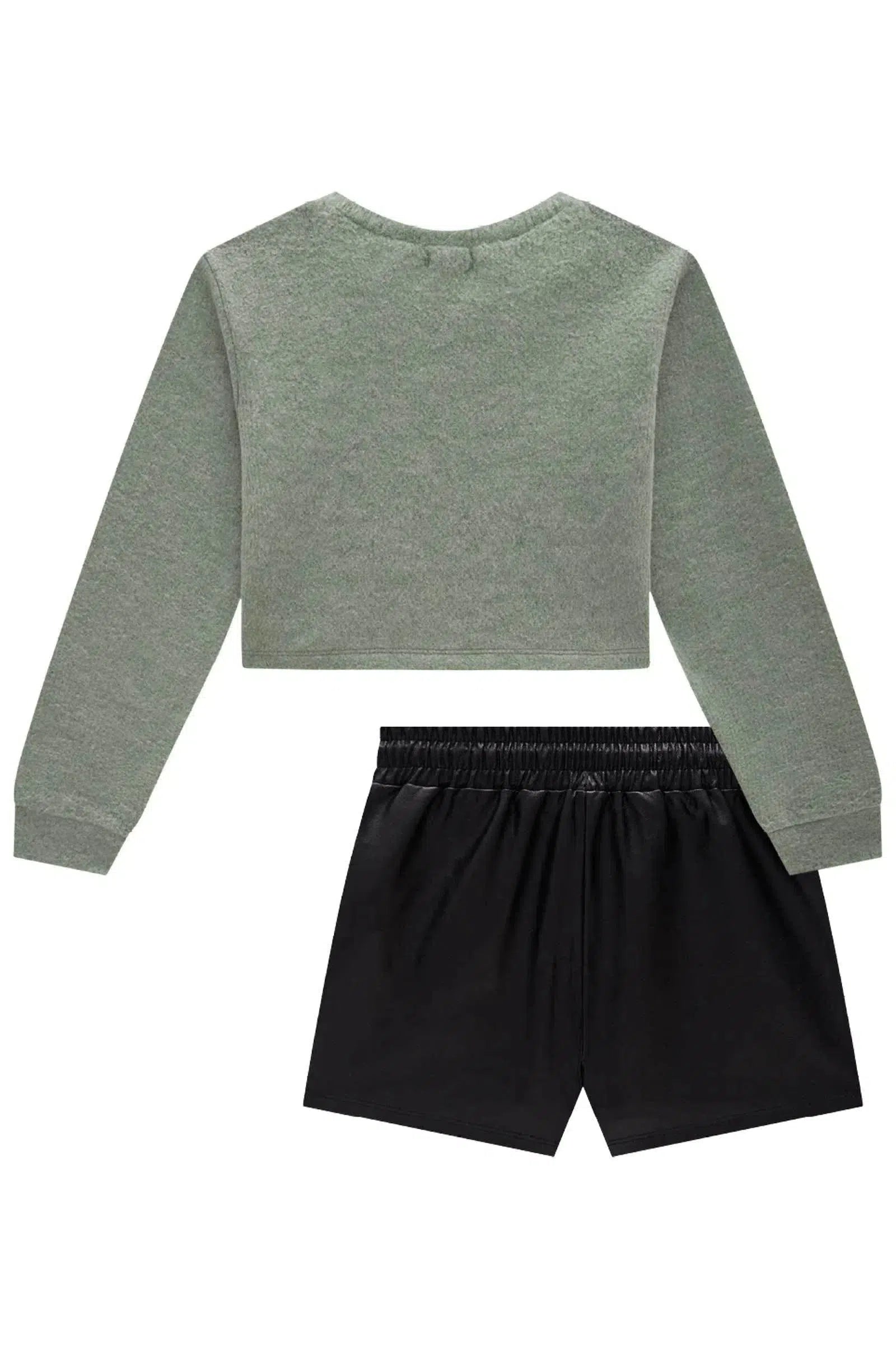 Conjunto de Blusão Boxy em Tricot Soft e Shorts em Couro Sintético 81020 Vic&Vicky Teen Menina