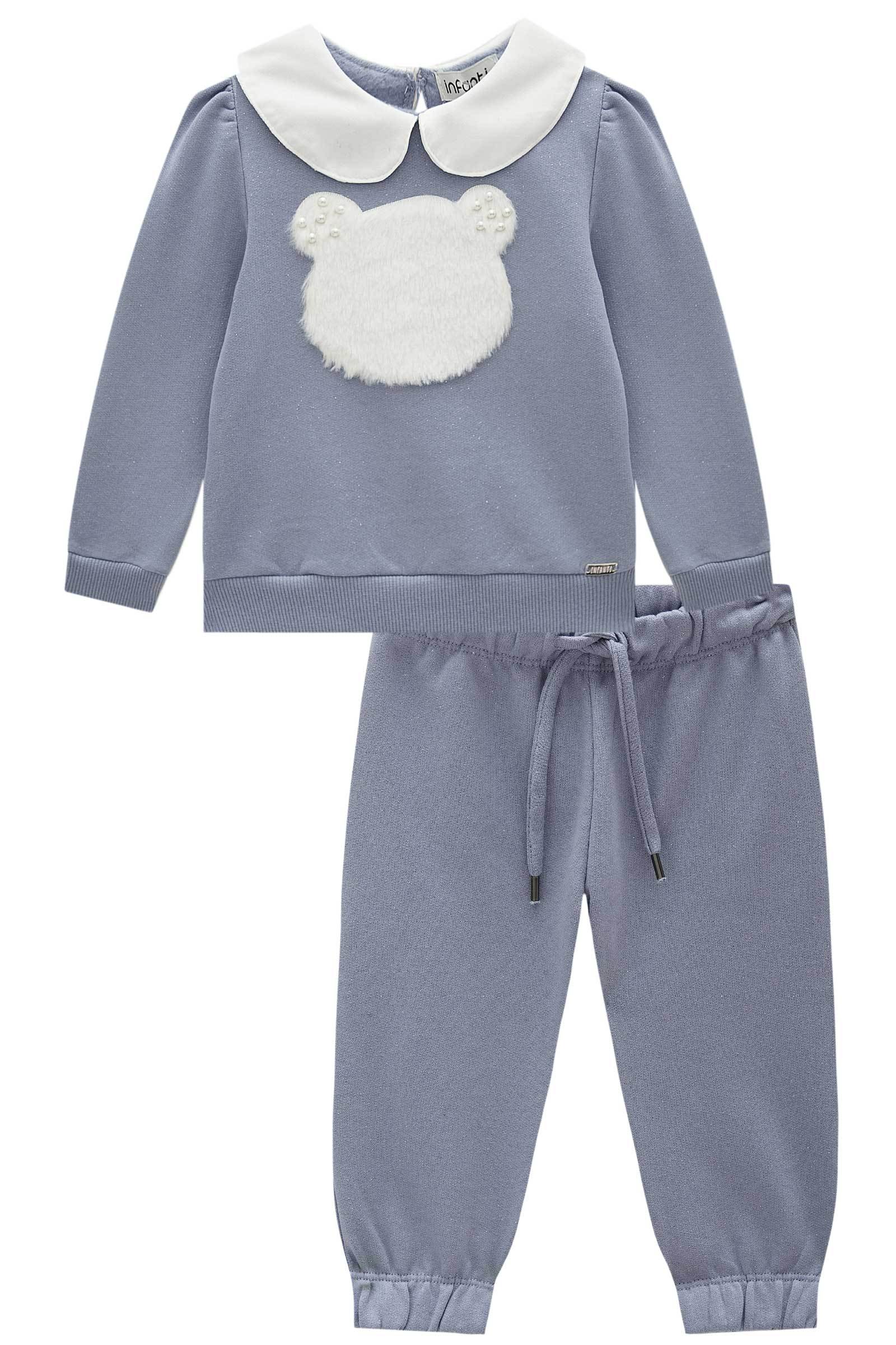 Conjunto de Blusão e Calça em Moletom com Pelúcia 80411 Infanti Bebê Menina