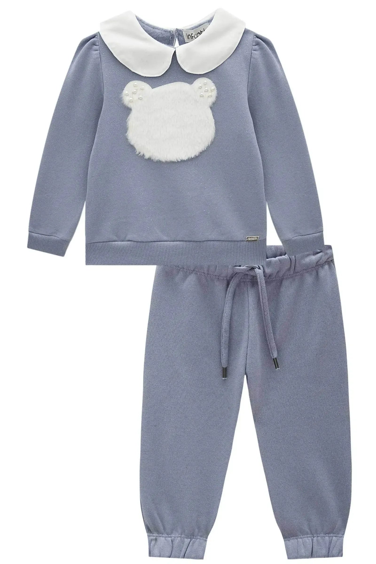 Conjunto de Blusão e Calça em Moletom com Pelúcia 80411 Infanti Bebê Menina