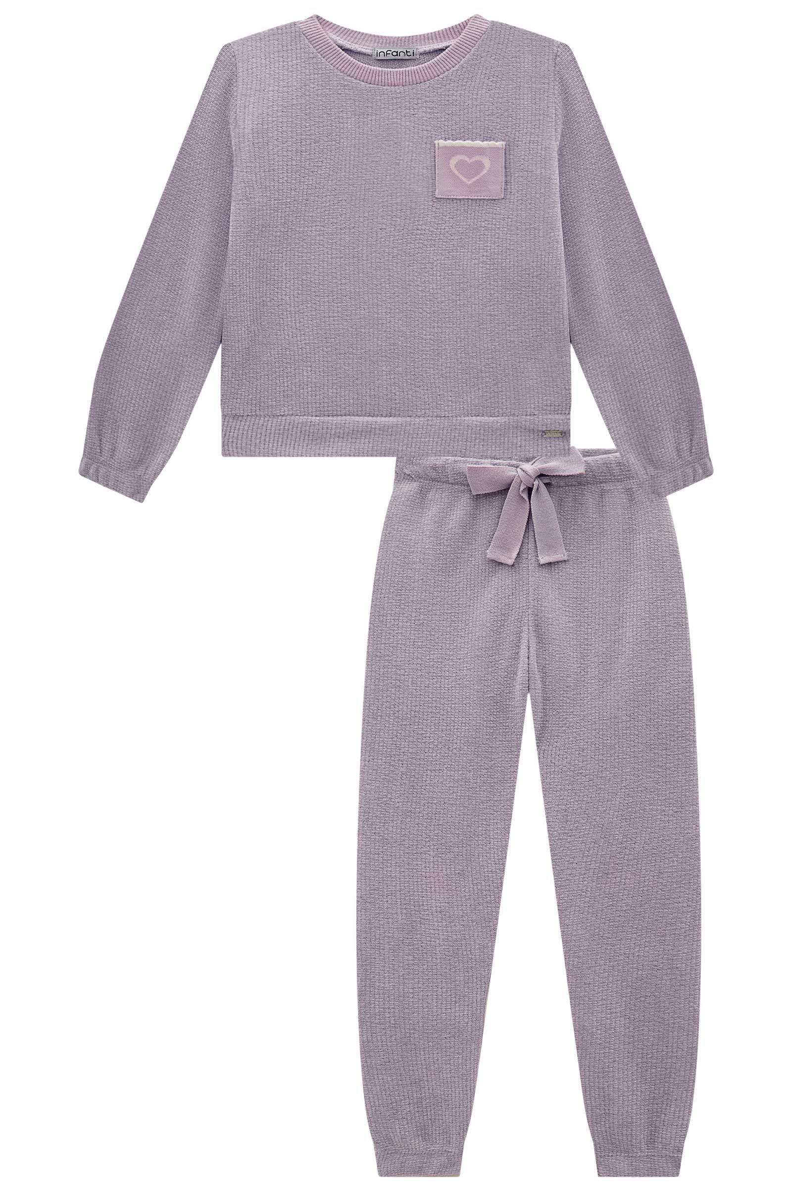 Conjunto de Blusão e Calça Jogger em Malha Tricot 80379 Infanti Infantil Menina