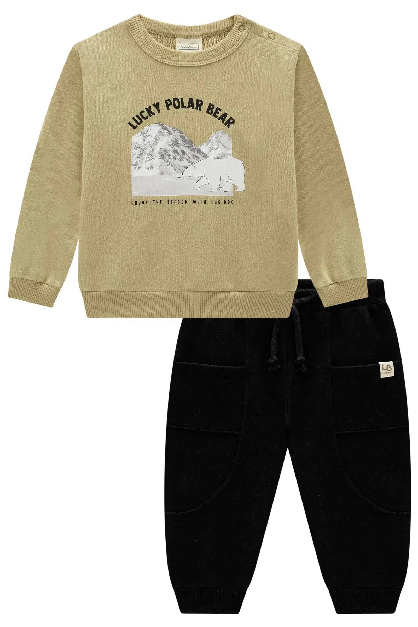 Conjunto de Blusão e Calça Jogger em Moletom sem Pelúcia 81001 LucBoo Bebê Menino