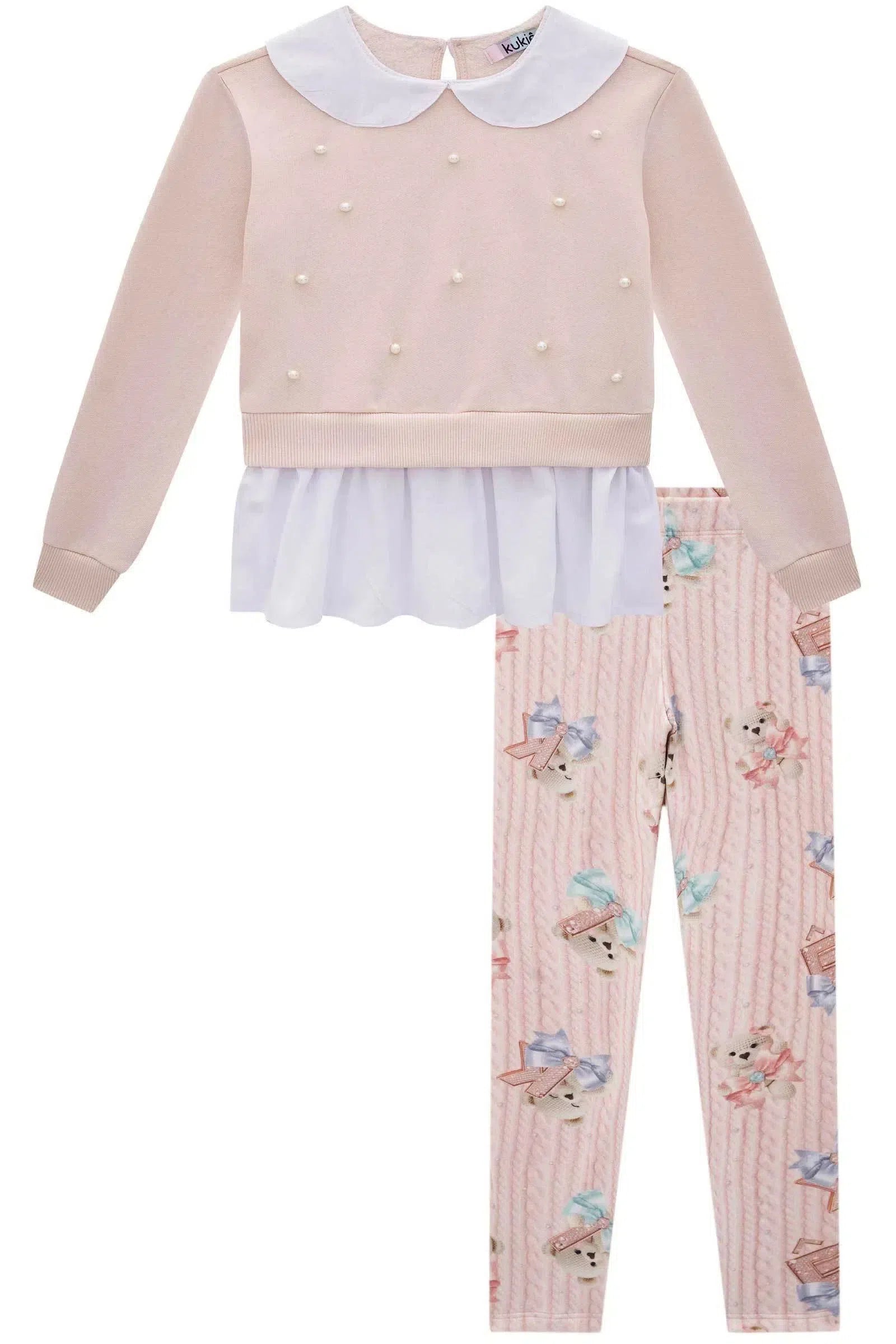 Conjunto de Blusão em Molecotton C/ Pelúcia e Calça Legging em Fleece Luxo 80160 Kukiê Infantil Menina