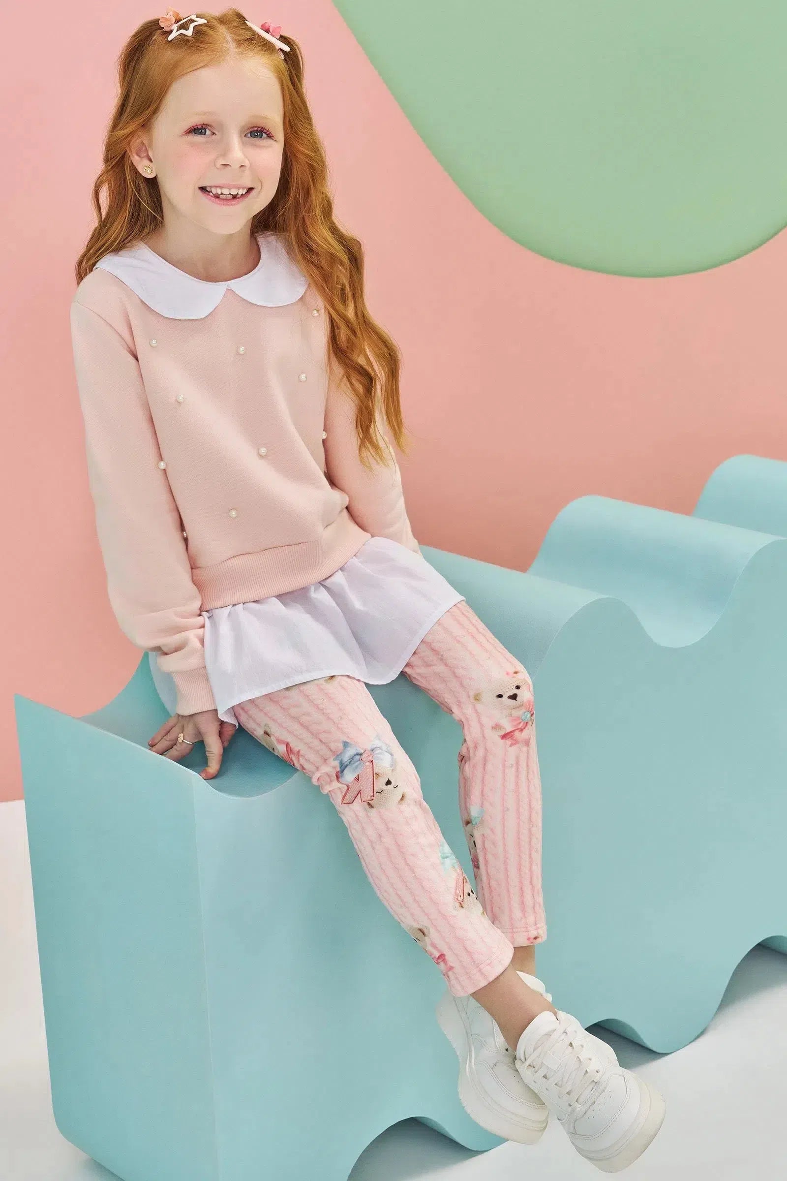 Conjunto de Blusão em Molecotton C/ Pelúcia e Calça Legging em Fleece Luxo 80160 Kukiê Infantil Menina