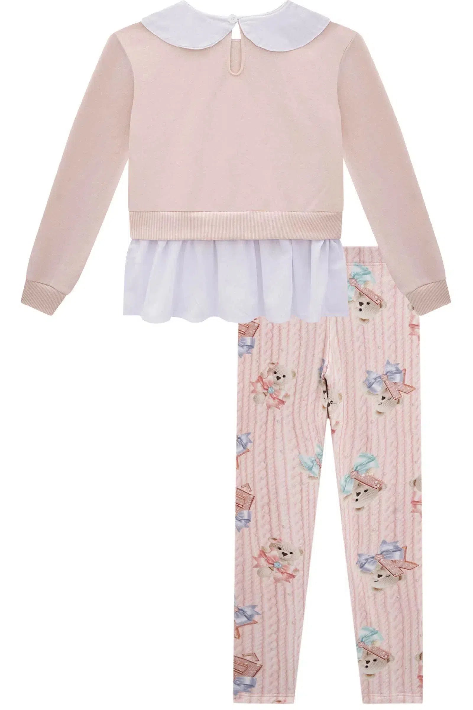 Conjunto de Blusão em Molecotton C/ Pelúcia e Calça Legging em Fleece Luxo 80160 Kukiê Infantil Menina