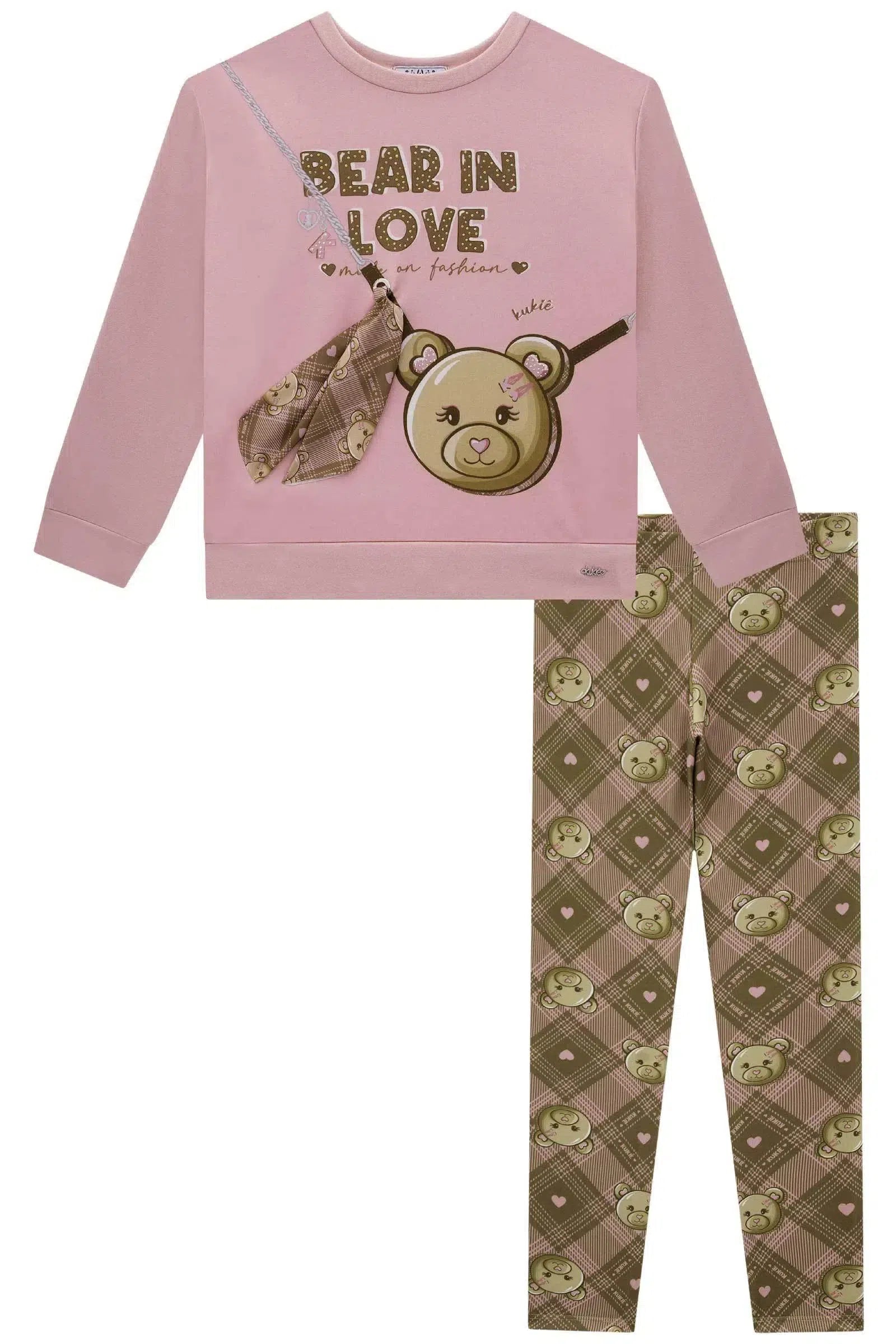 Conjunto de Blusão em Molecotton e Calça Legging em Molecotton 79472 Kukiê Infantil Menina