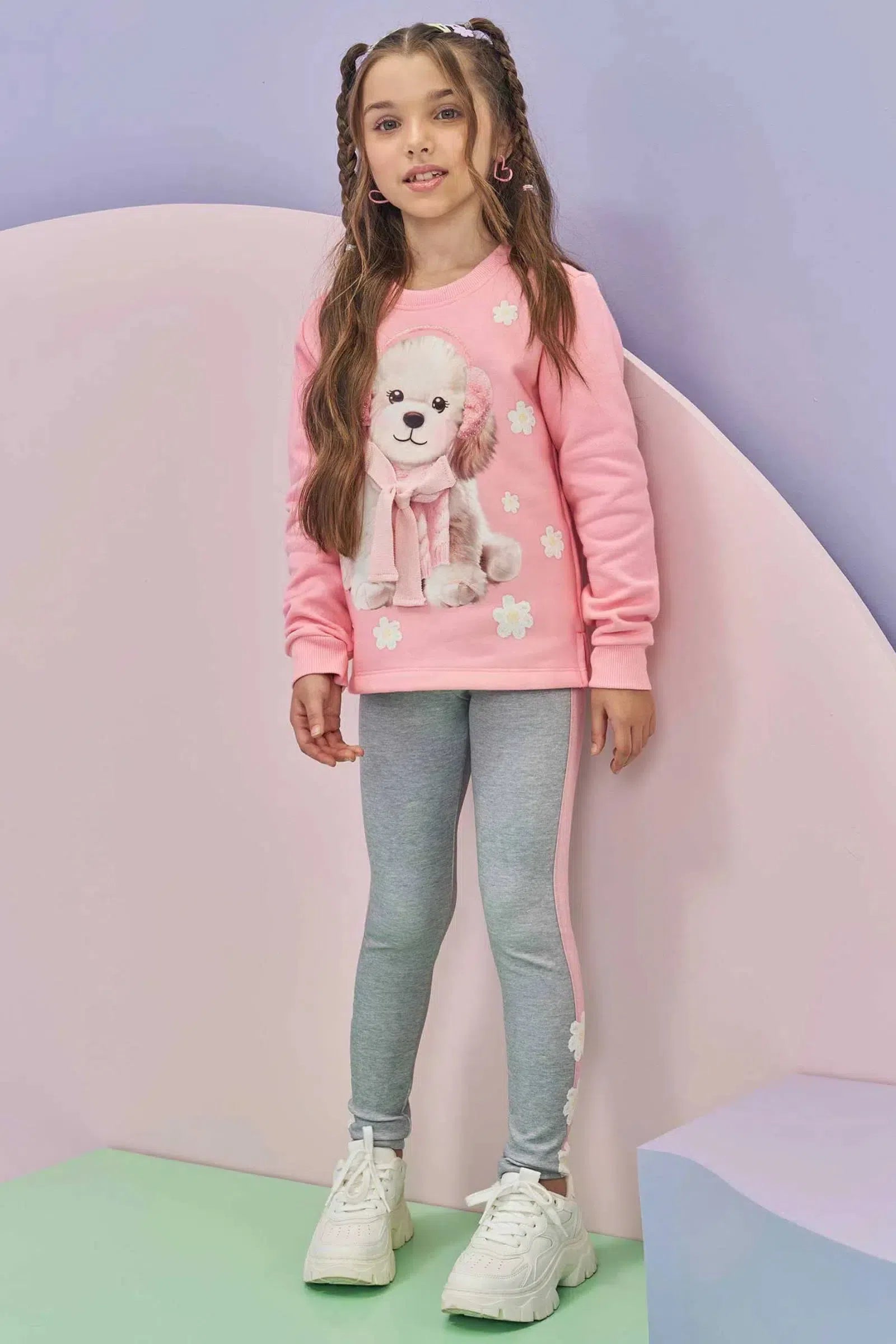 Conjunto de Blusão em Moletom com Pelúcia e Calça Legging em Fly Tech 80436 Infanti Infantil Menina