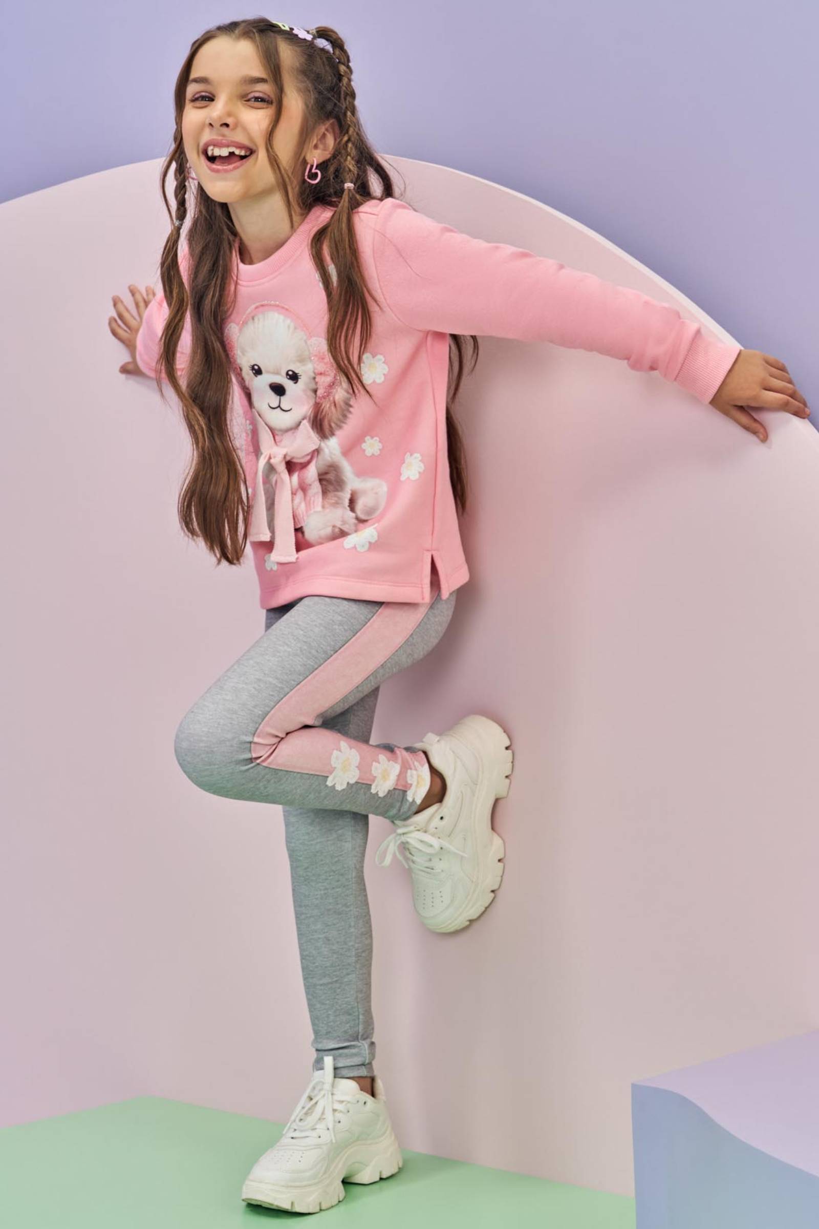 Conjunto de Blusão em Moletom com Pelúcia e Calça Legging em Fly Tech 80436 Infanti Infantil Menina