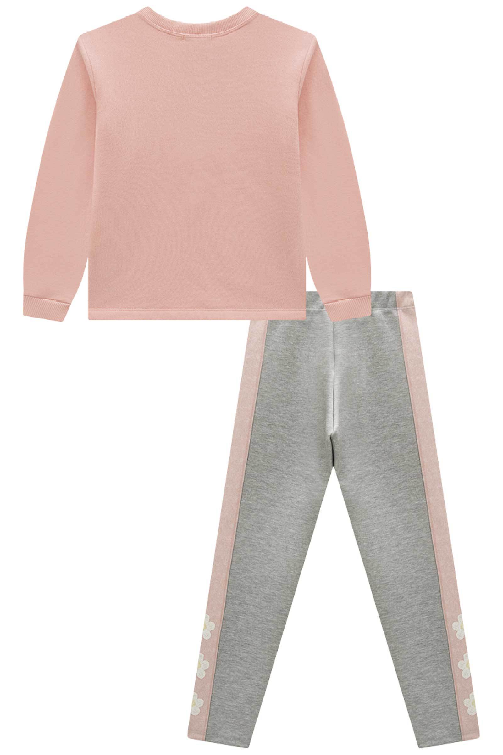 Conjunto de Blusão em Moletom com Pelúcia e Calça Legging em Fly Tech 80436 Infanti Infantil Menina