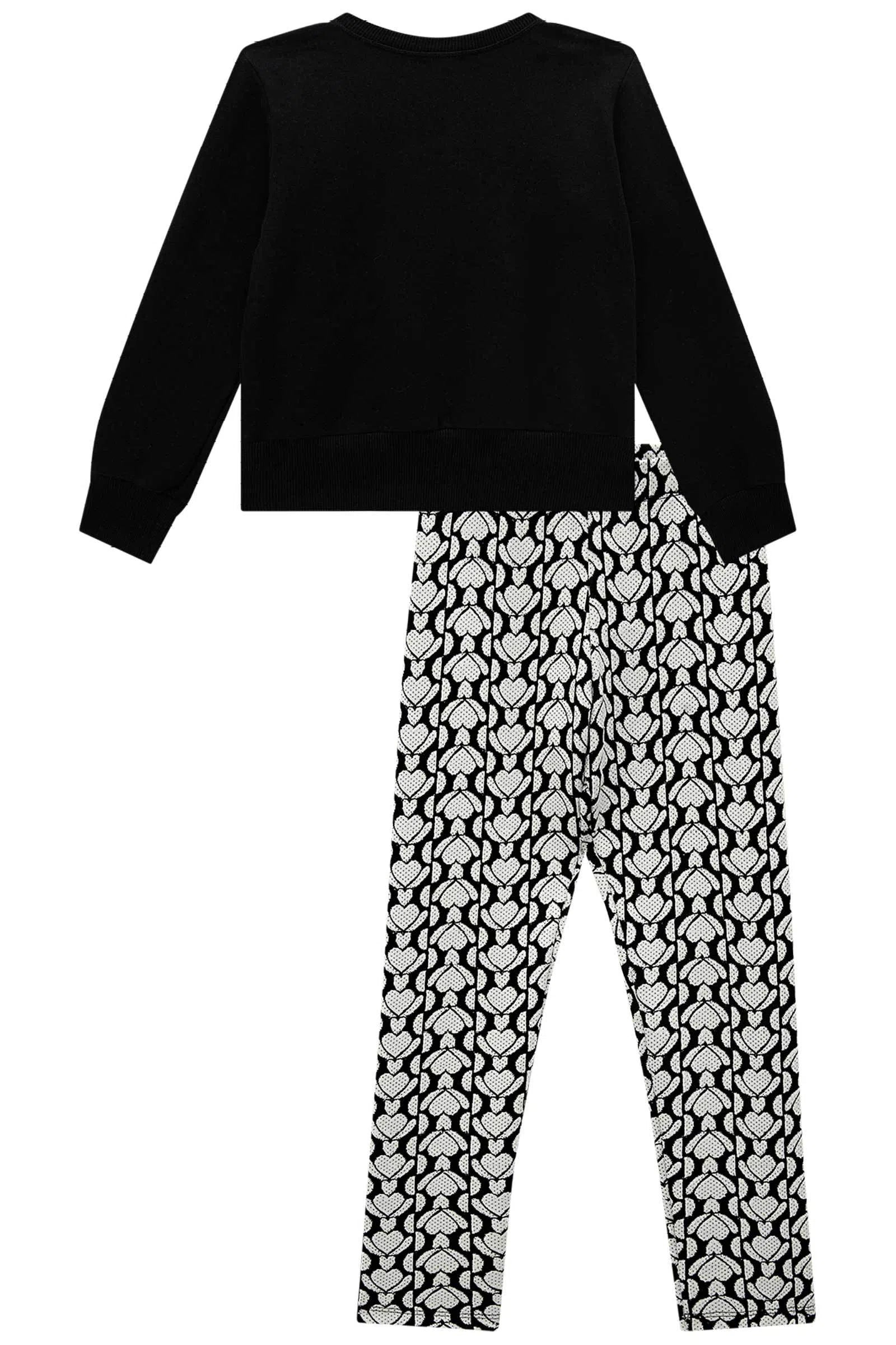 Conjunto de Blusão em Moletom com Pelúcia e Calça Legging em Jacquard Coração 80903 Infanti Infantil Menina