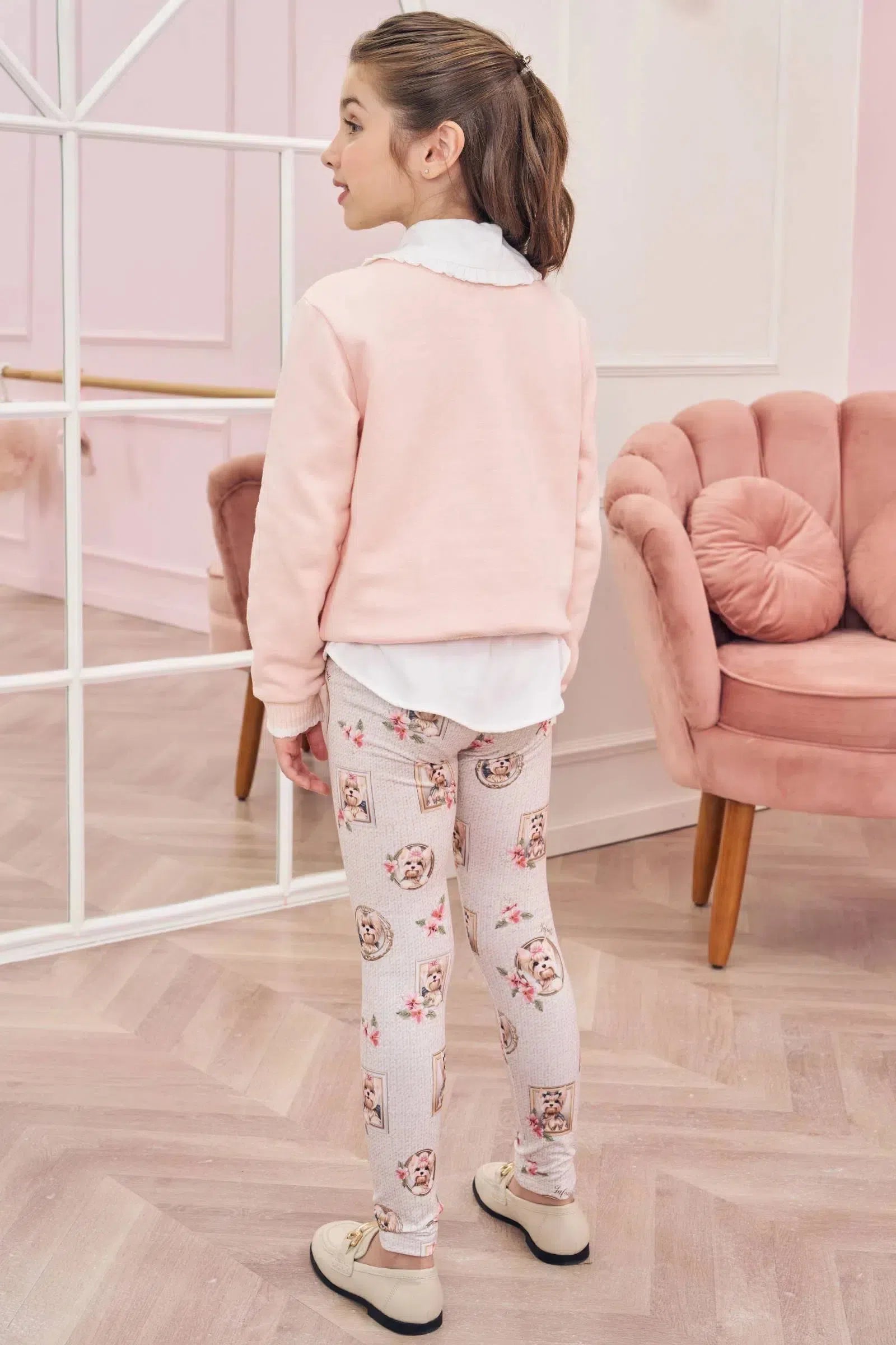 Conjunto de Blusão em Moletom com Pelúcia e Calça Legging em Termoskin Peluciado 79804 Infanti Infantil Menina