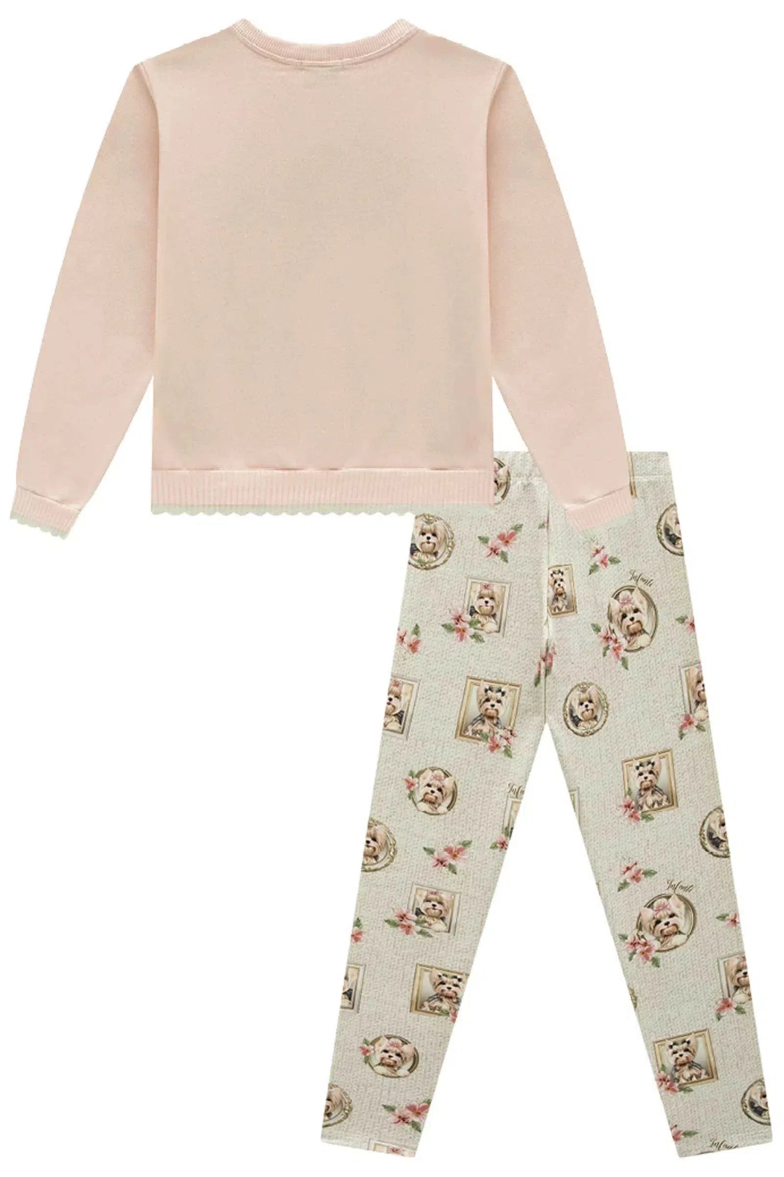 Conjunto de Blusão em Moletom com Pelúcia e Calça Legging em Termoskin Peluciado 79804 Infanti Infantil Menina