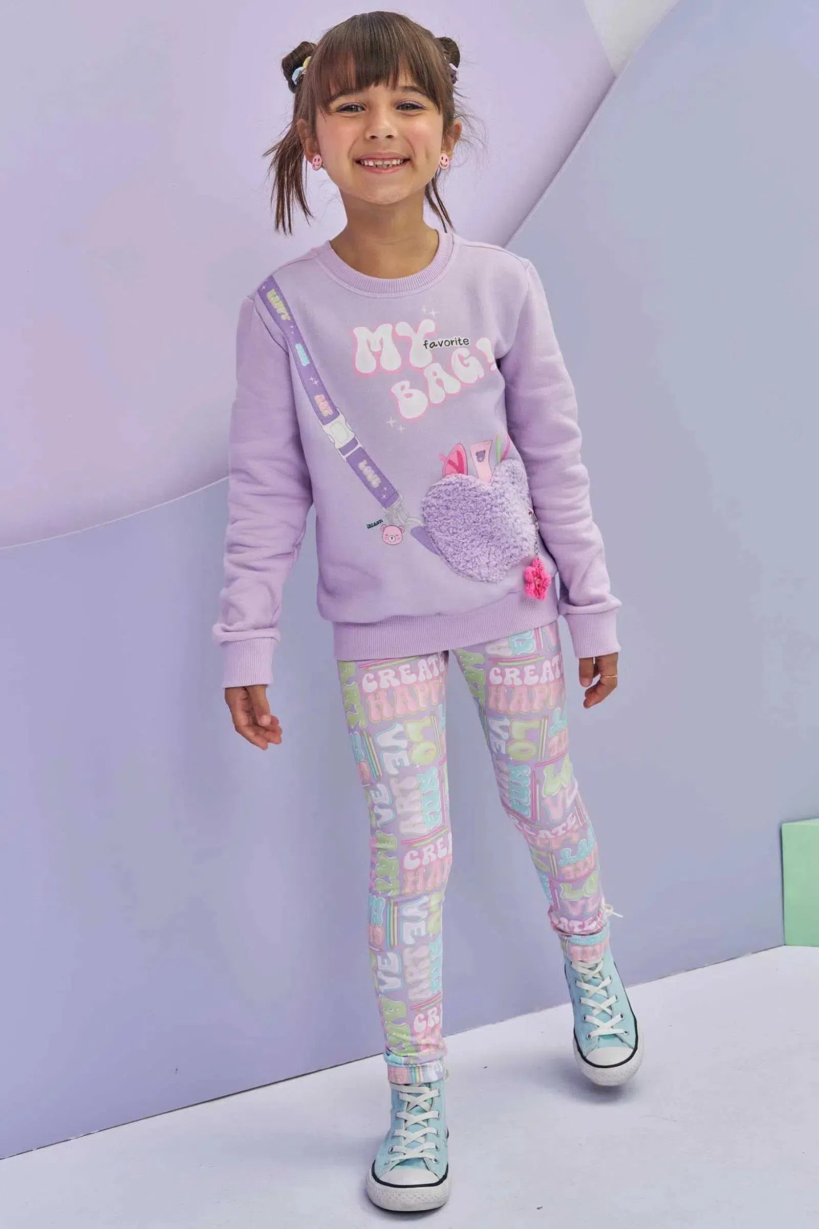 Conjunto de Blusão em Moletom com Pelúcia e Calça Legging em Termoskin Peluciado 80341 Infanti Infantil Menina