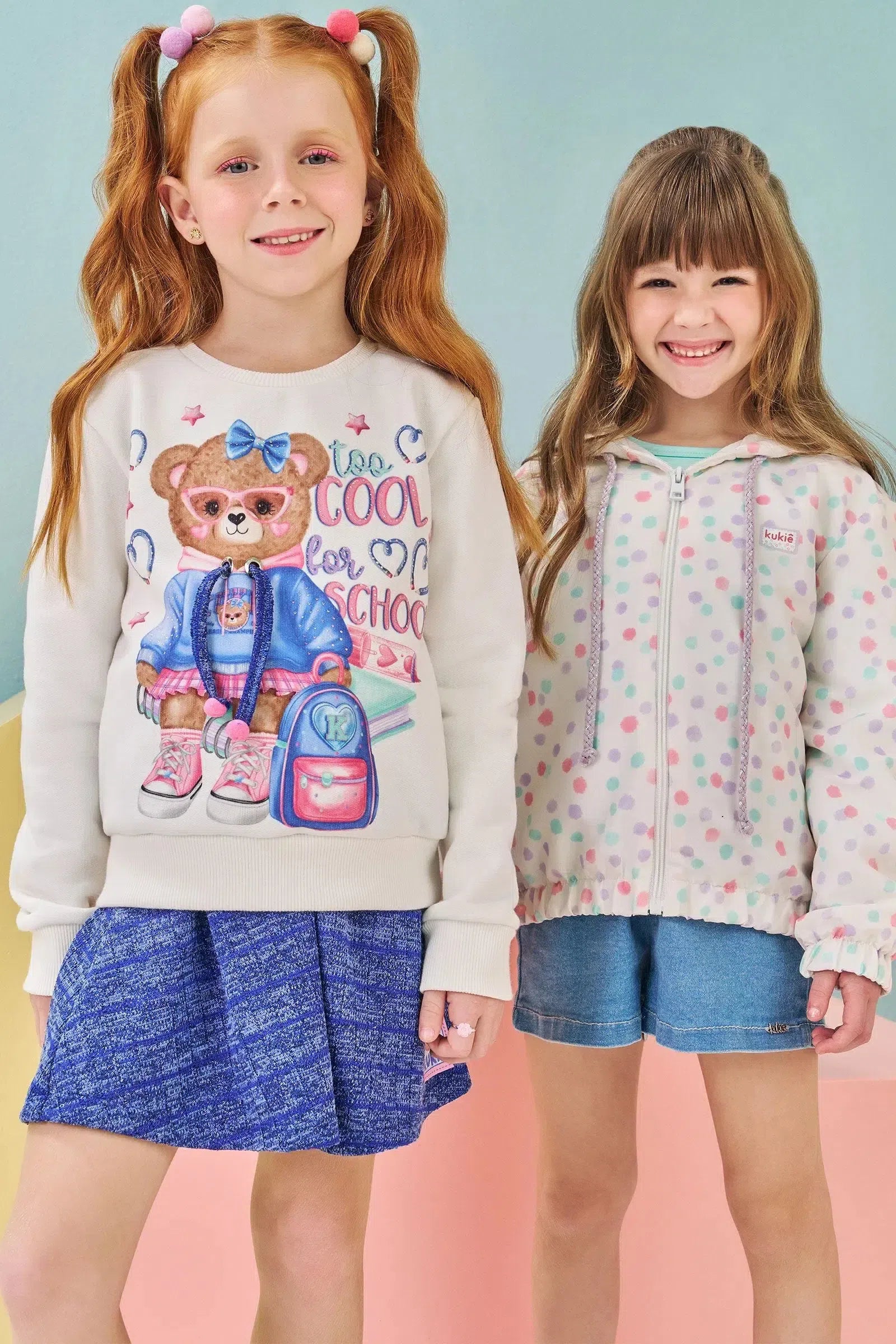 Conjunto de Blusão em Moletom com Pelúcia e Saia em Tricot 81277 Kukiê Infantil Menina