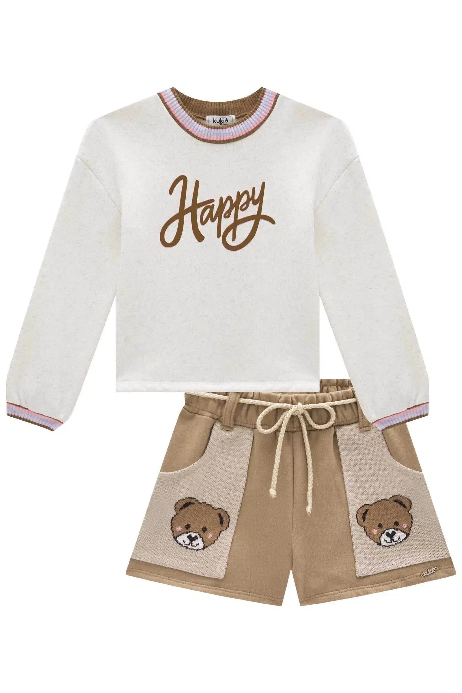 Conjunto de Blusão em Moletom Linho e Shorts em Moletom com Pelúcia 81111 Kukiê Infantil Menina