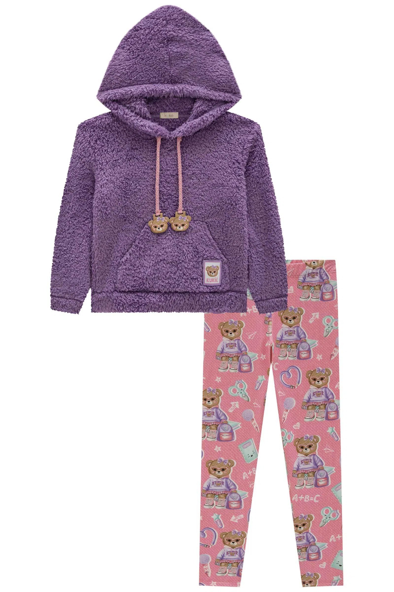 Conjunto de Blusão em Pelo Carneirinho e Legging em Termoskin 80380 Kukiê Infantil Menina