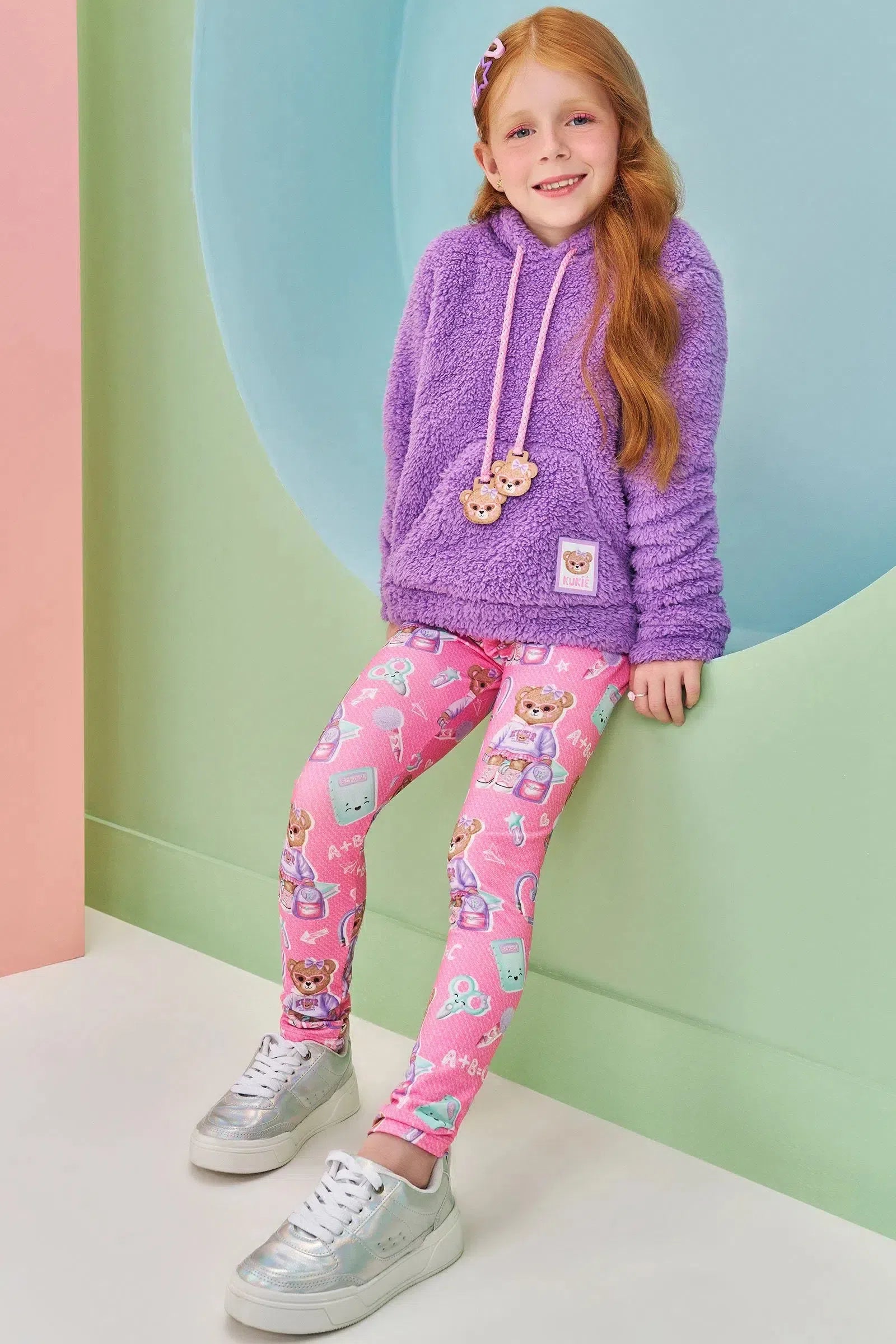 Conjunto de Blusão em Pelo Carneirinho e Legging em Termoskin 80380 Kukiê Infantil Menina