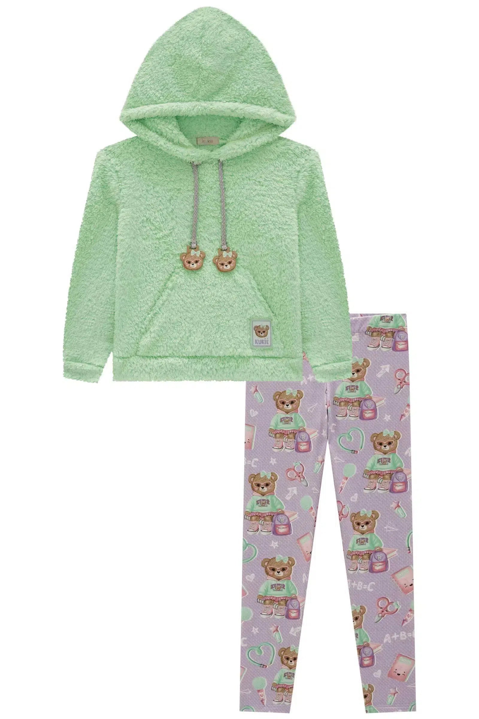 Conjunto de Blusão em Pelo Carneirinho e Legging em Termoskin 80380 Kukiê Infantil Menina