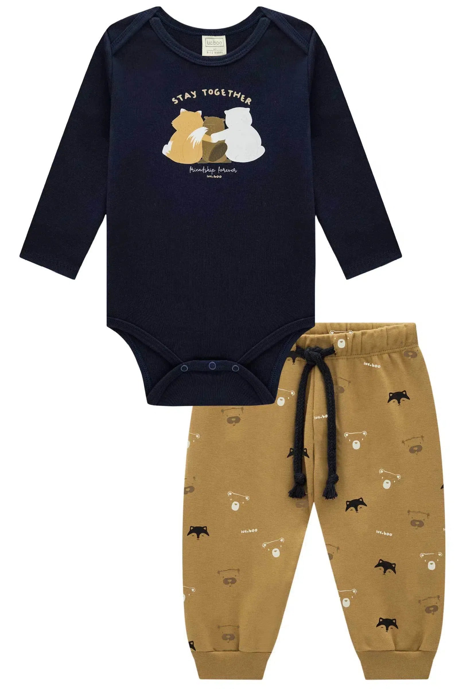 Conjunto de Body e Calça Jogger em Ribana 1x1 80721 LucBoo Bebê Menino