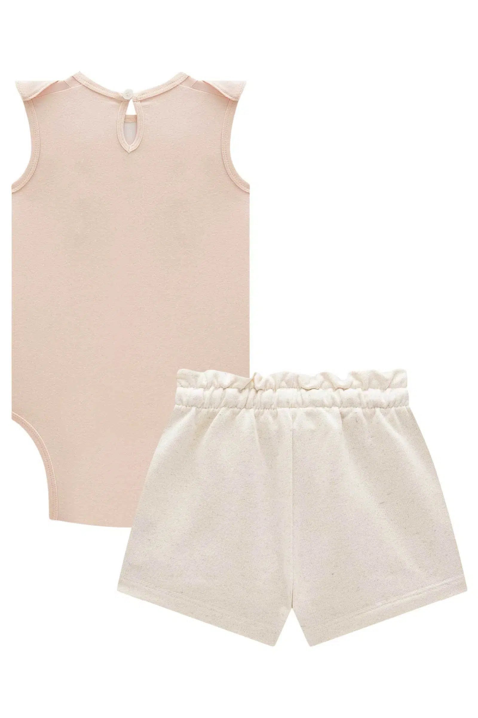 Conjunto Bebê de Body em Cotton com Short Saia em Moletom sem Pelúcia 81887 Infanti