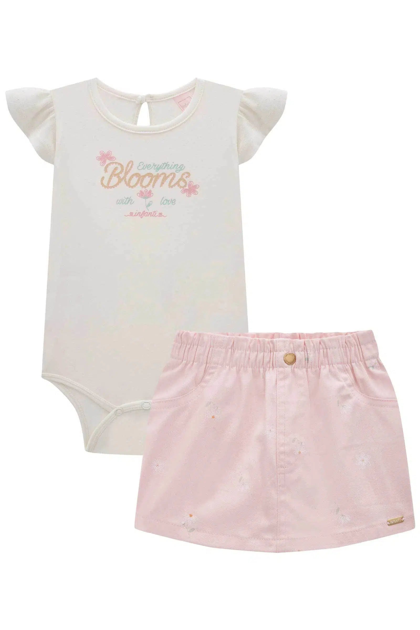 Conjunto de Body em Cotton com Short Saia em Sarja Stretch com Elastano 75446 Infanti