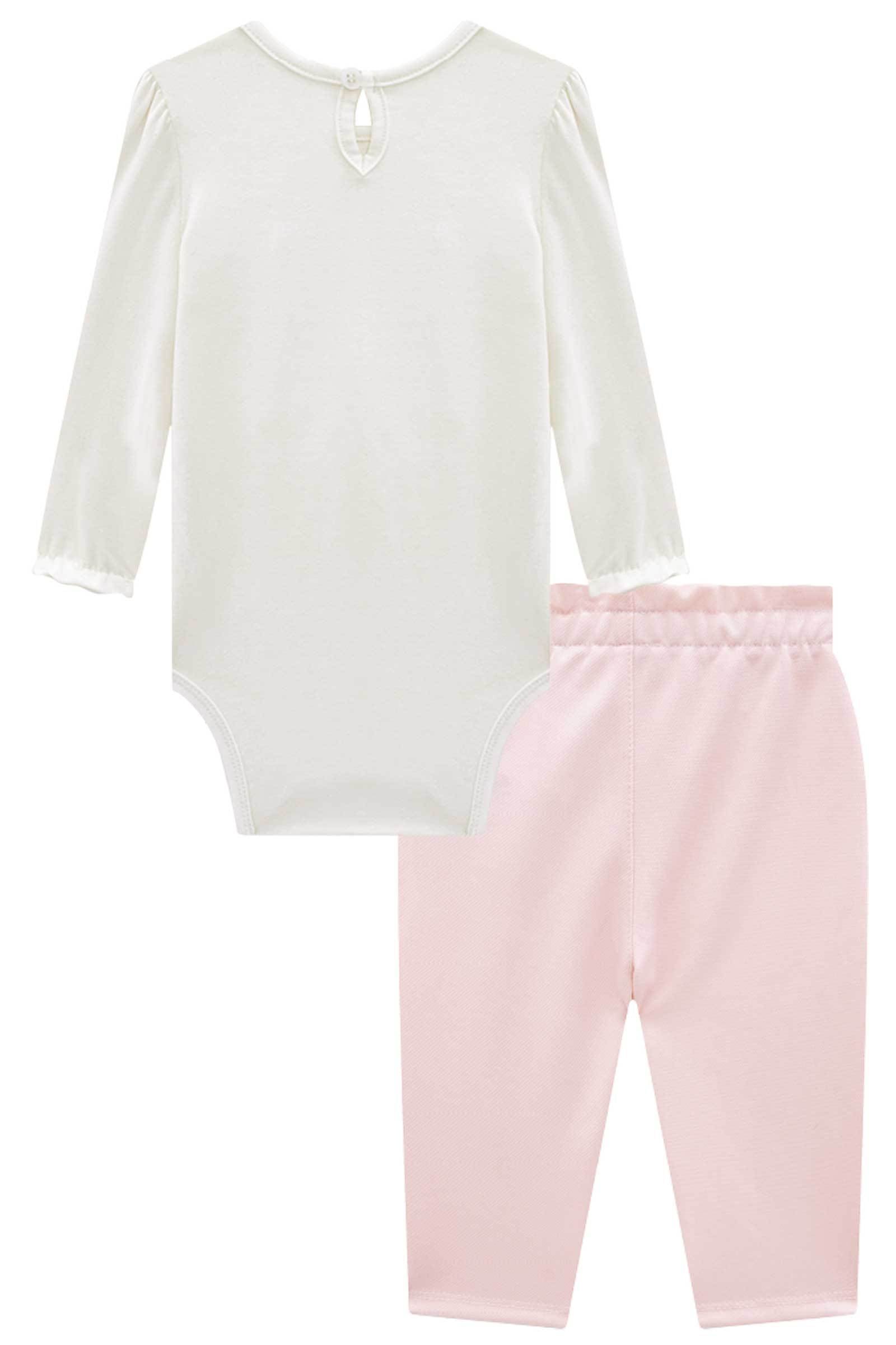 Conjunto de Body em Cotton e Calça em Malha Twill Brilho 80556 Infanti Bebê Menina