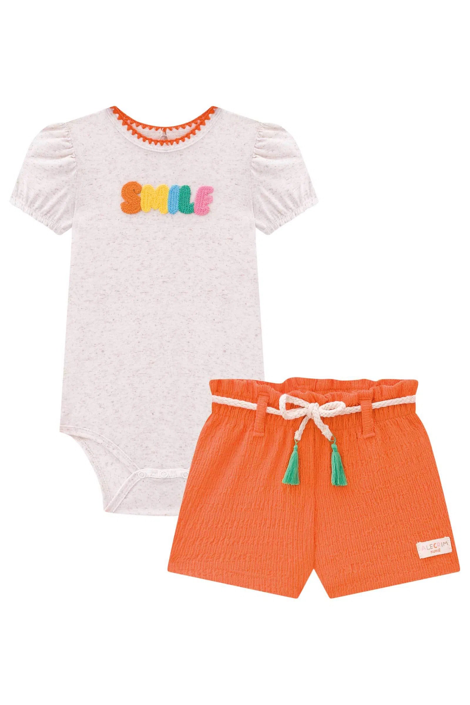 Conjunto de Body em Cotton e Shorts em Malha Arrugada 75288 Kukiê