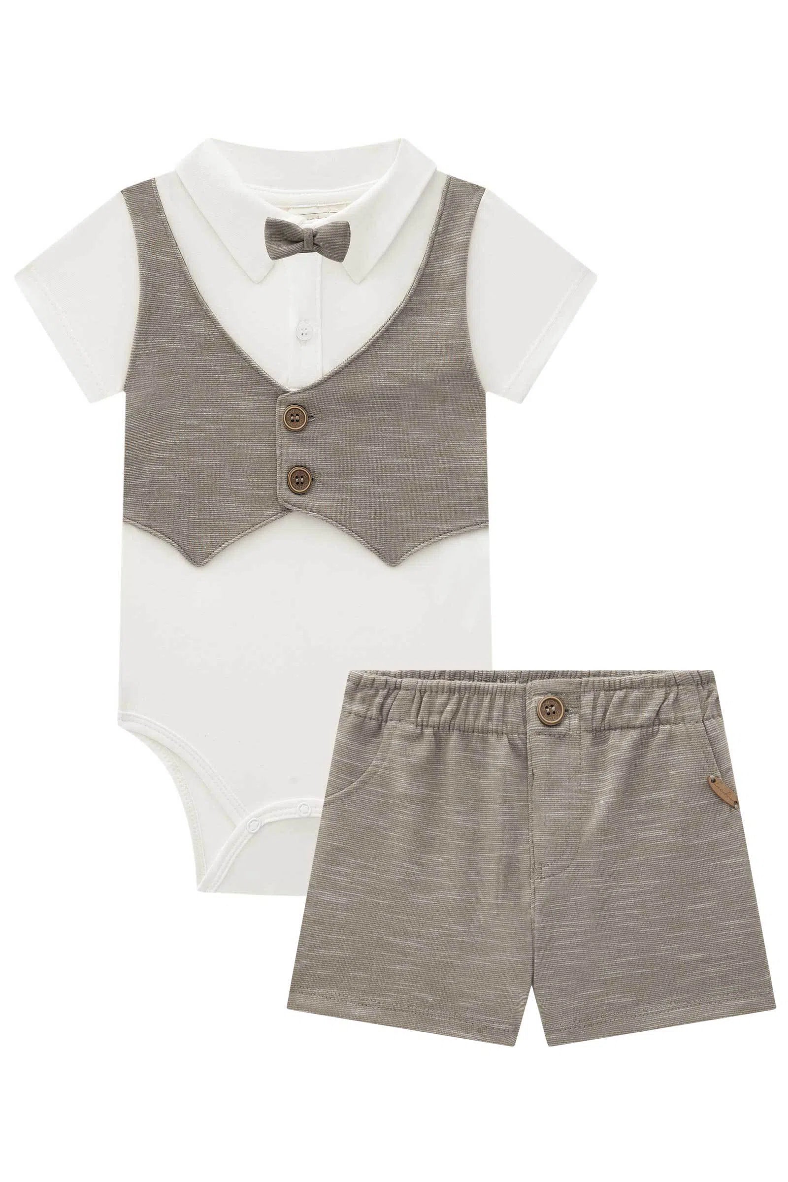 Conjunto de Body em Cotton Gravata e Bermuda em Mesclado Bicolor 75745 LucBoo