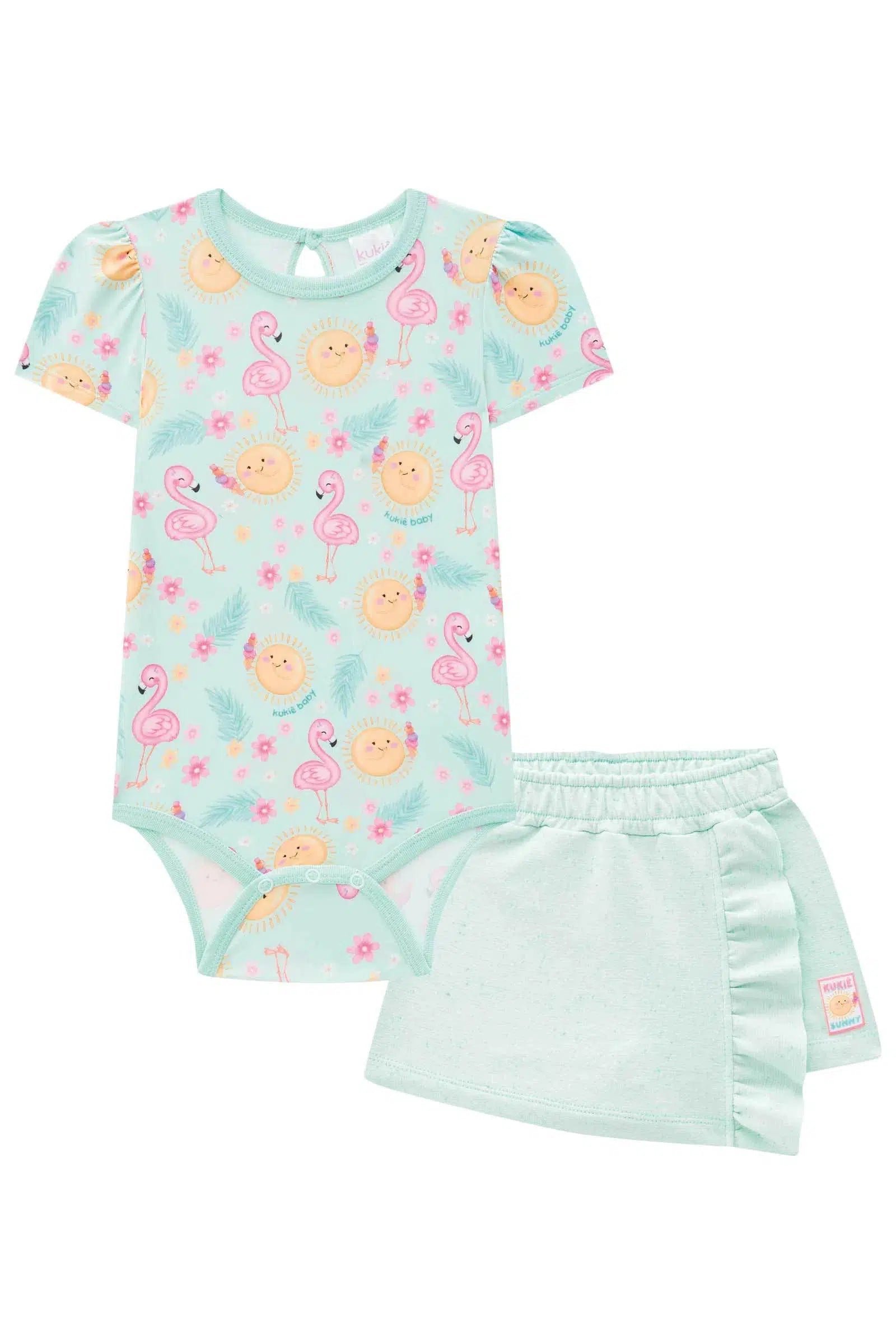 Conjunto de Body em Malha Comfy e Short Saia em Molecotton Behinds com Botonê 74787 Kukiê