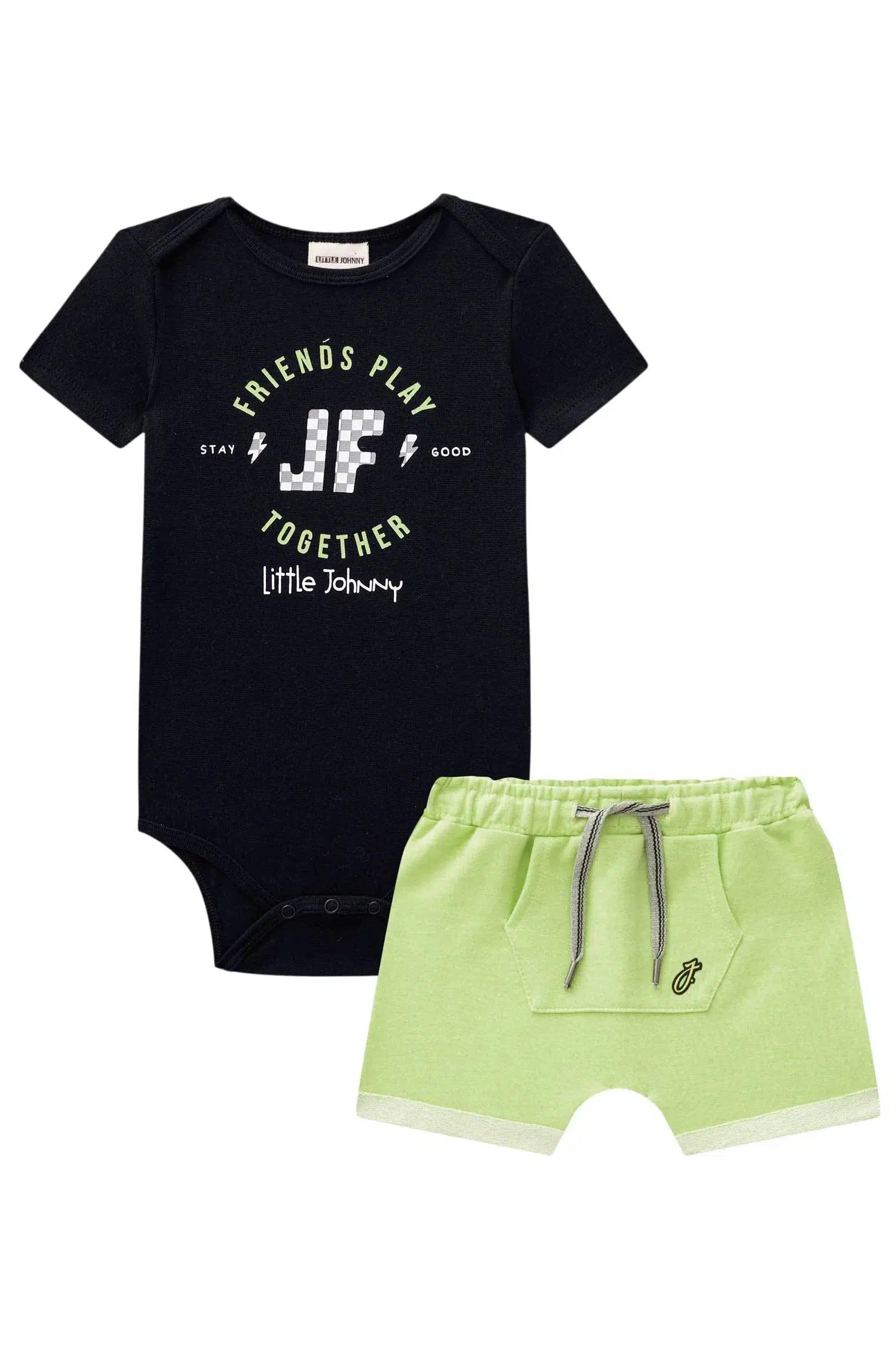 Conjunto de Body em Ribana 1x1 e Bermuda em Moletom 74476 Johnny Fox