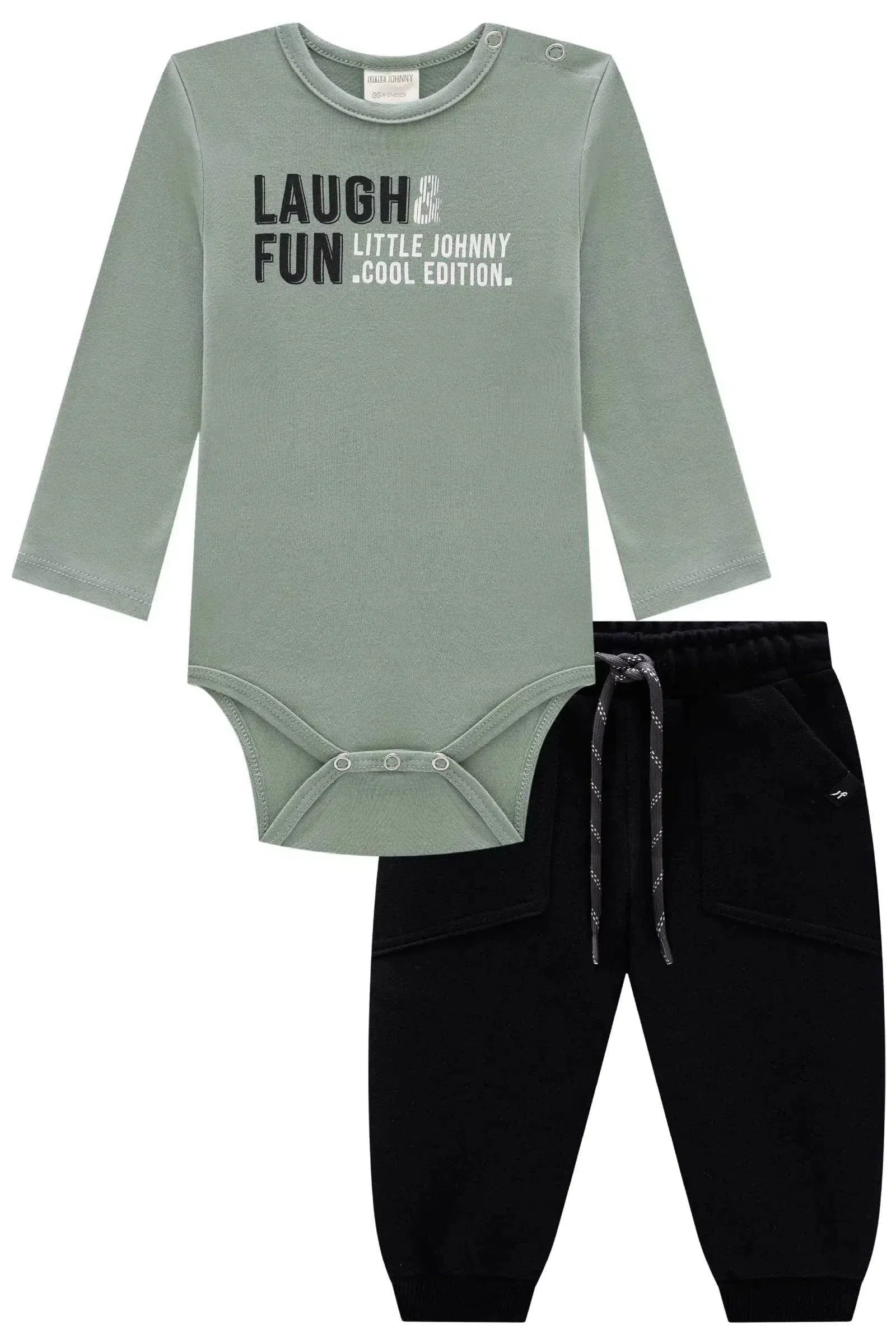 Conjunto de Body em Suedine e Calça Jogger em Moletom sem Pelúcia 79661 Johnny Fox Bebê Menino