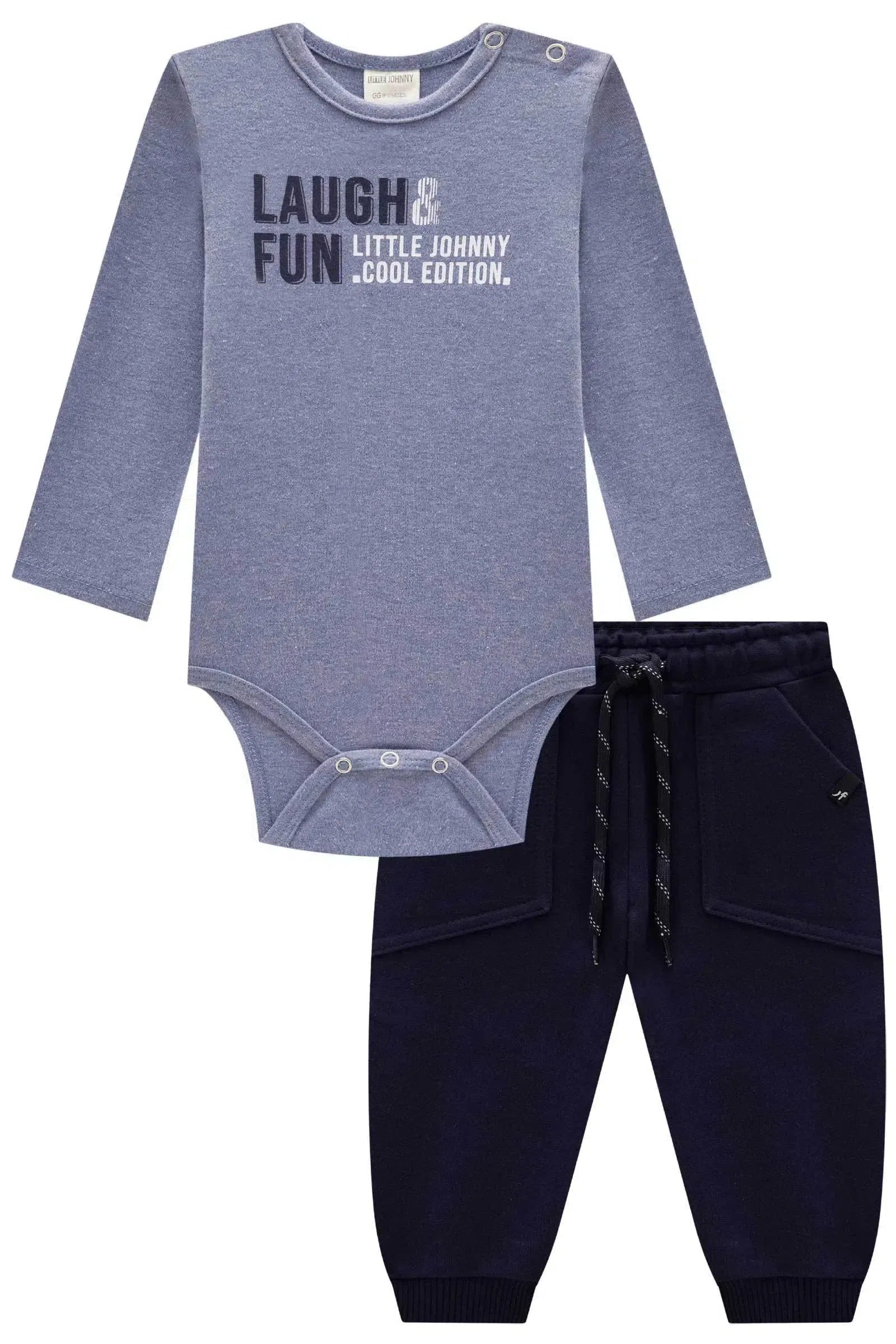 Conjunto de Body em Suedine e Calça Jogger em Moletom sem Pelúcia 79661 Johnny Fox Bebê Menino