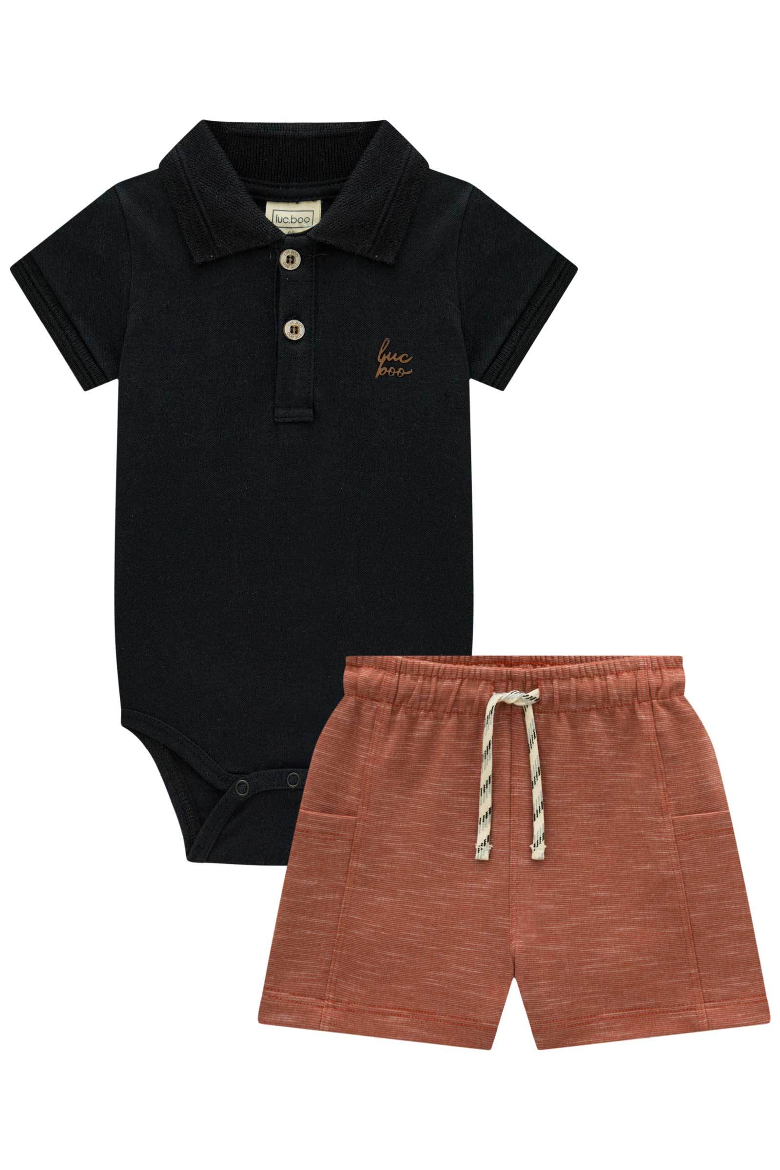 Conjunto de Body Polo em Piquet com Elastano e Bermuda em Malha Bicolor 78005 LucBoo