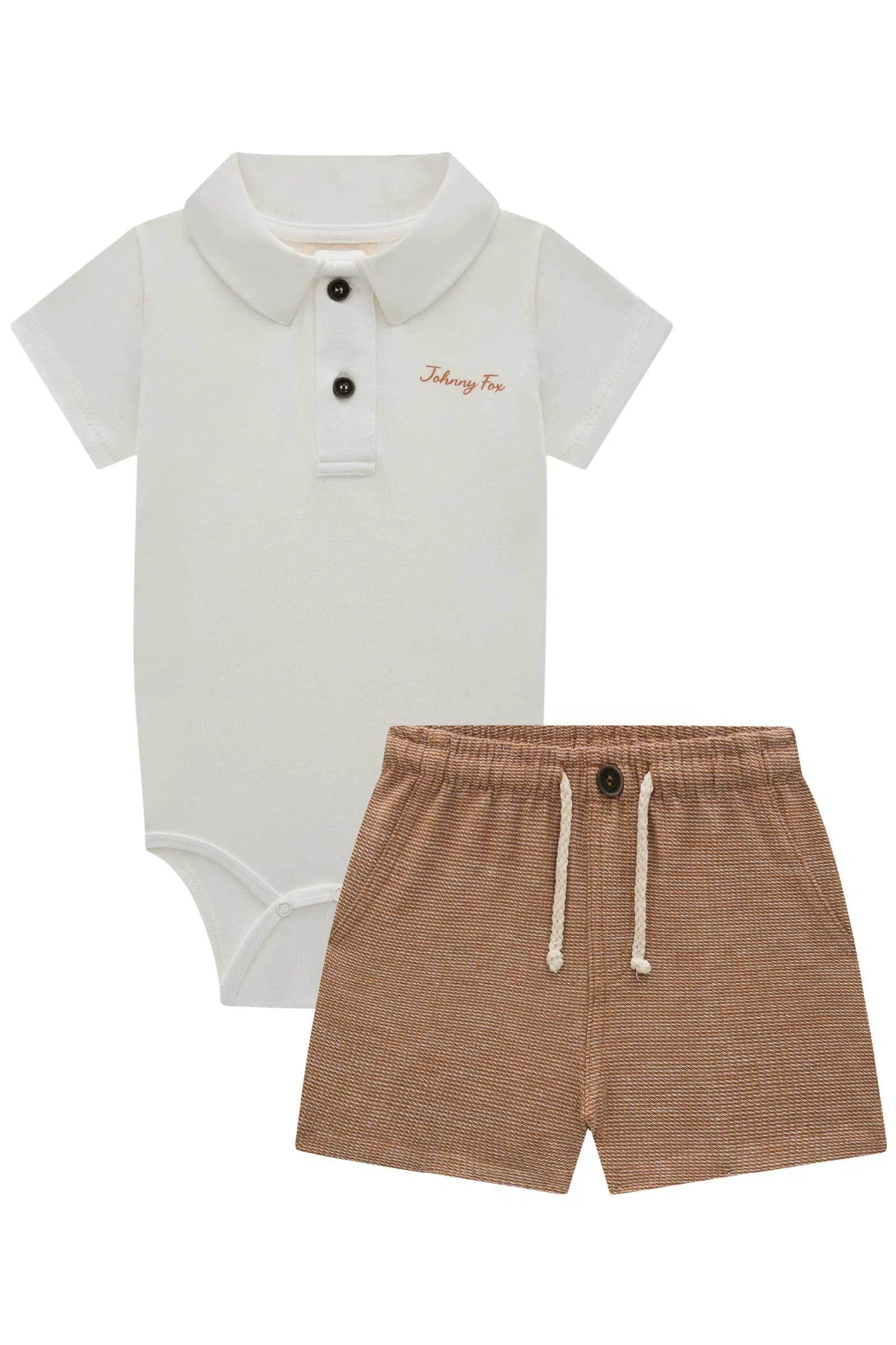 Conjunto de Body Polo em Ribana 1x1 e Bermuda em Molecotton Diagonal 77785 Johnny Fox