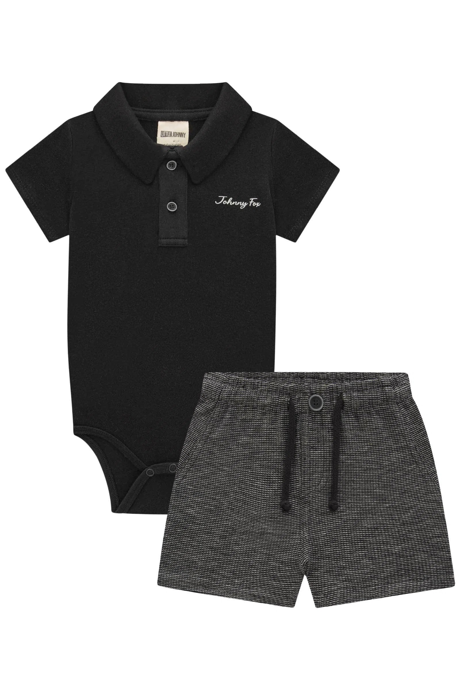 Conjunto de Body Polo em Ribana 1x1 e Bermuda em Molecotton Diagonal 77785 Johnny Fox