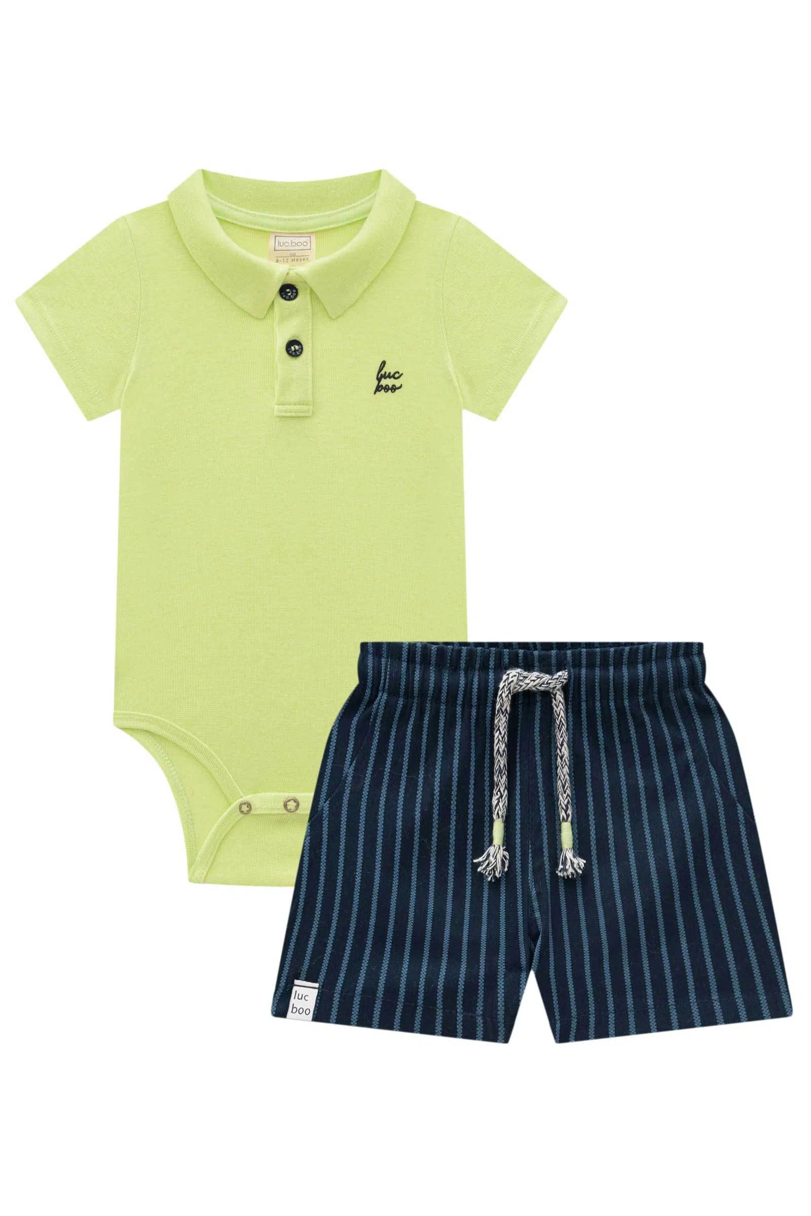 Conjunto de Body Polo em Ribana 1x1 e Bermuda em Sarja Stretch com Elastano 75721 LucBoo