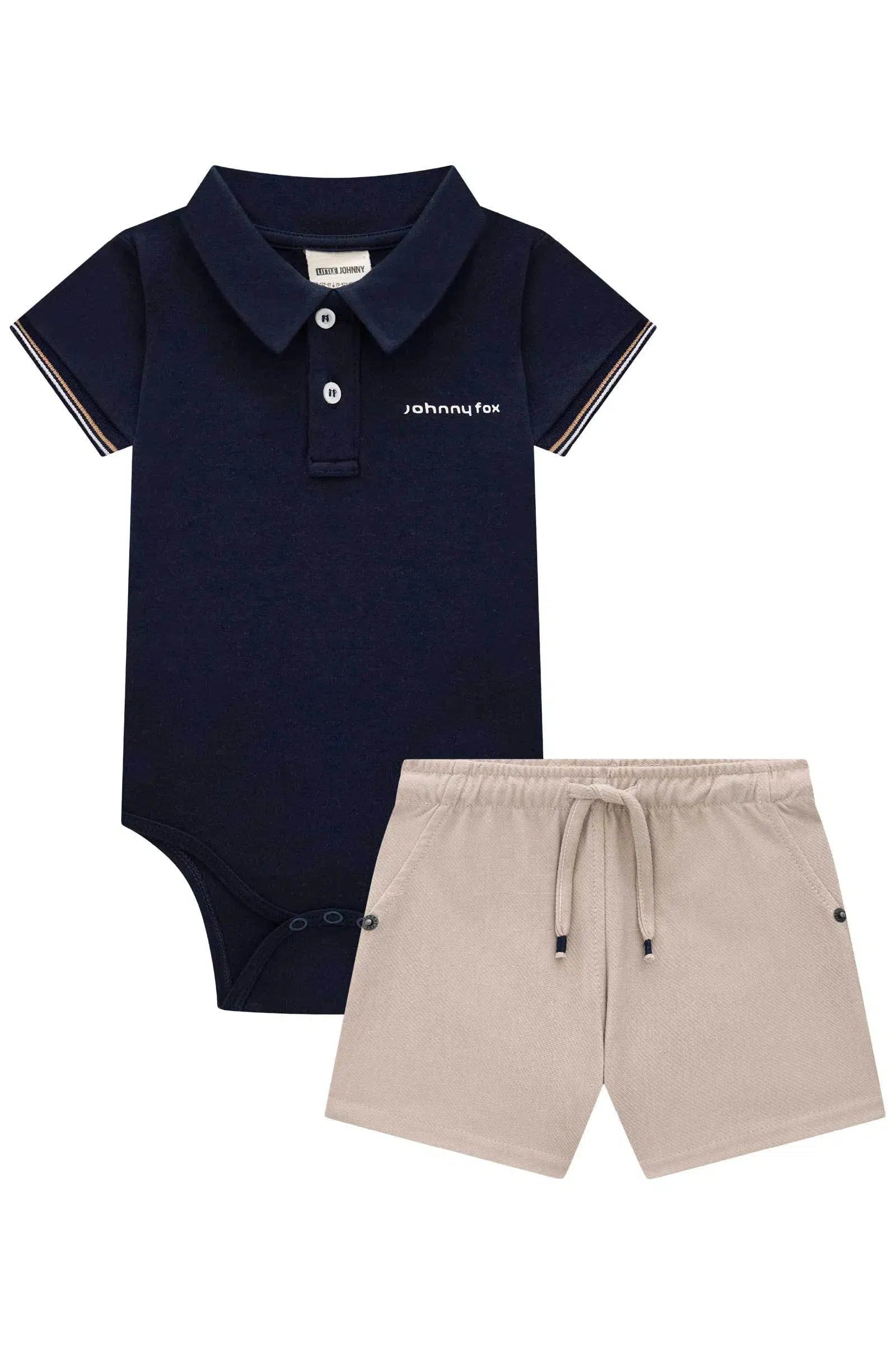 Conjunto de Body Polo em Suedine e Bermuda em Cotton Jeans com Elastano 74376 Johnny Fox