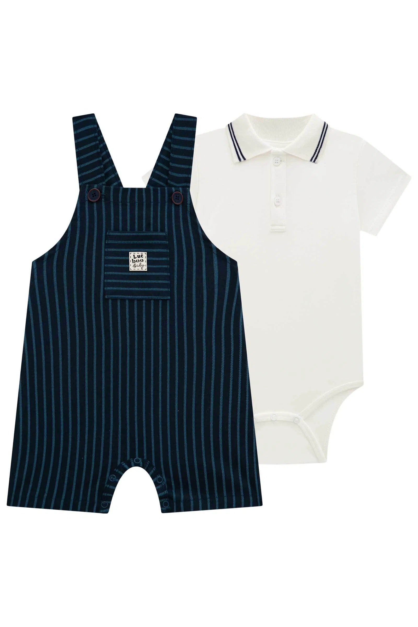 Conjunto de Body Polo em Suedine e Jardineira em Sarja Stretch com Elastano 75535 LucBoo