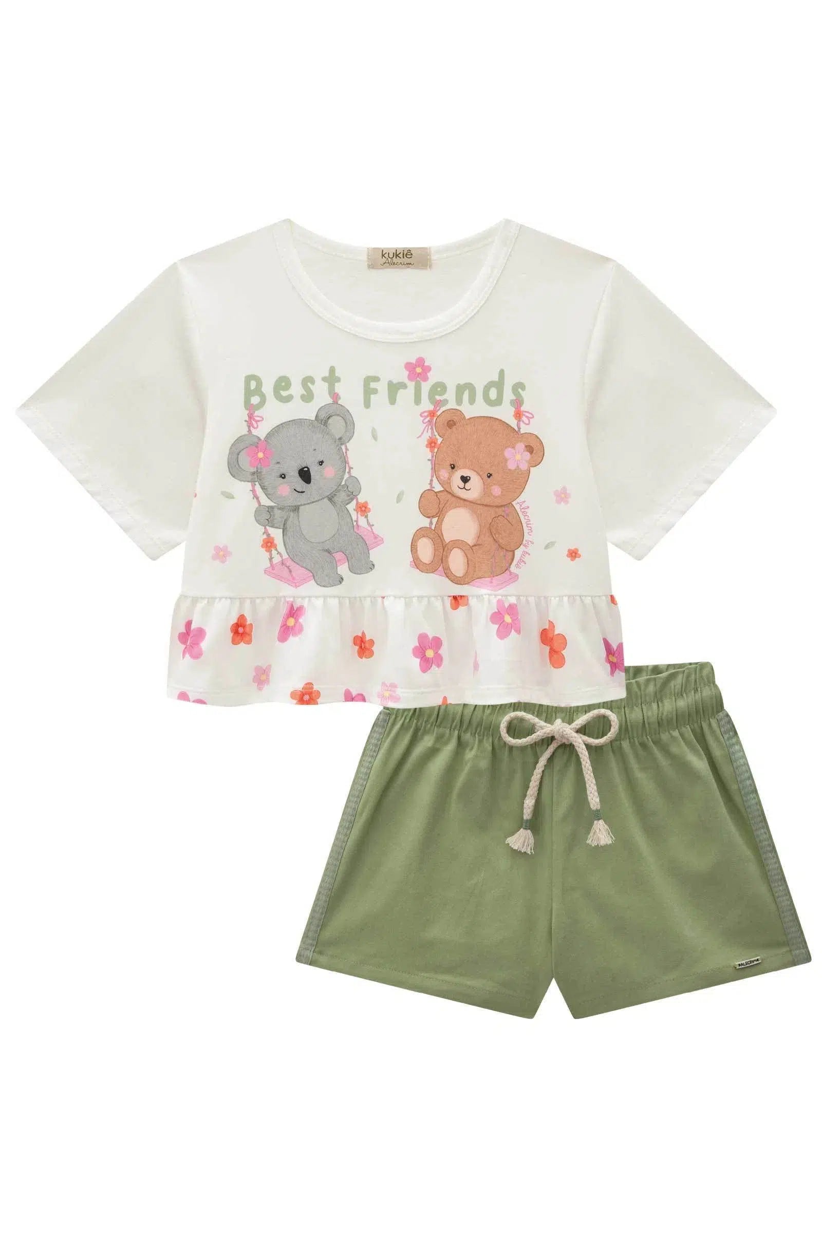 Conjunto Infantil Menina de Boxy Over em Meia Malha e Shorts em Sarja com Elastano 81979 Kukiê