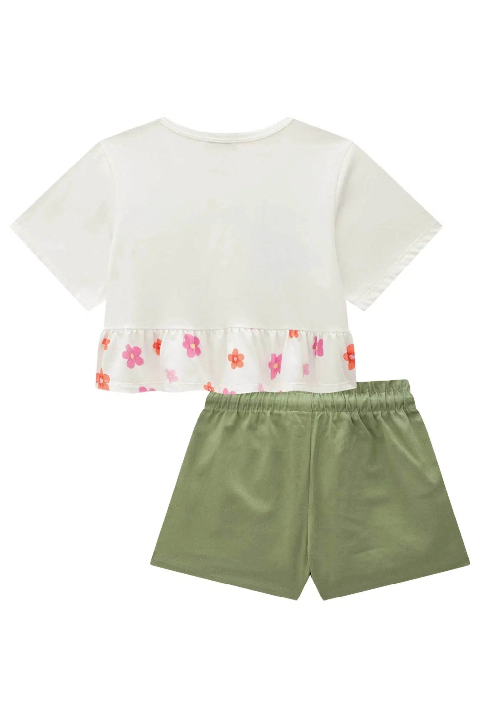 Conjunto Infantil Menina de Boxy Over em Meia Malha e Shorts em Sarja com Elastano 81979 Kukiê