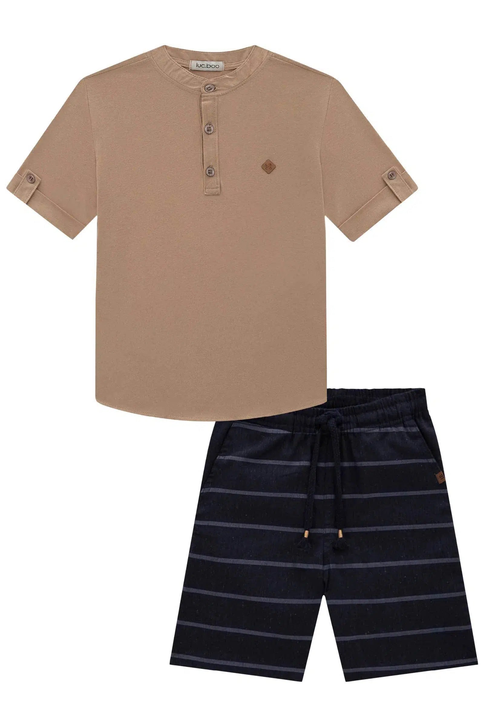 Conjunto de Camisa Bata em Meia Malha e Bermuda em Tecido Eco com Elastano 77160 LucBoo