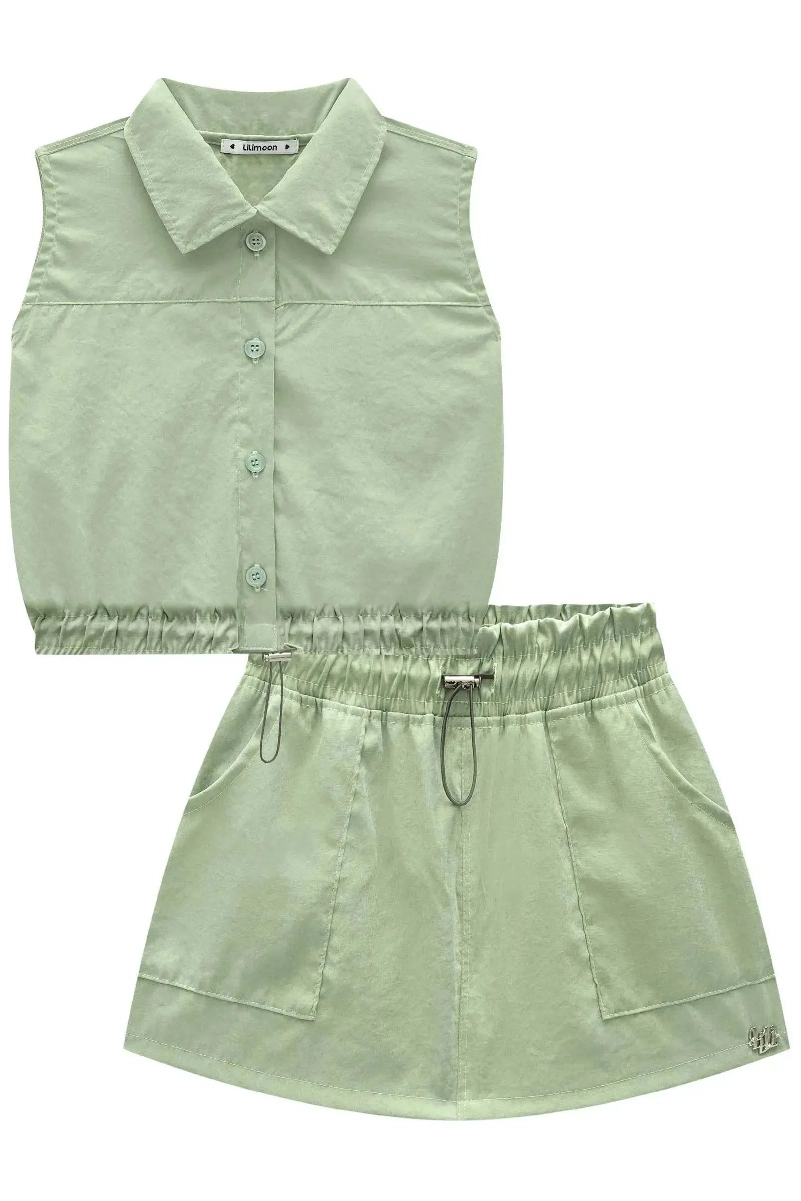 Conjunto de Camisa Boxy e Short Saia em Nylon 83836 Lilimoon Teen Menina