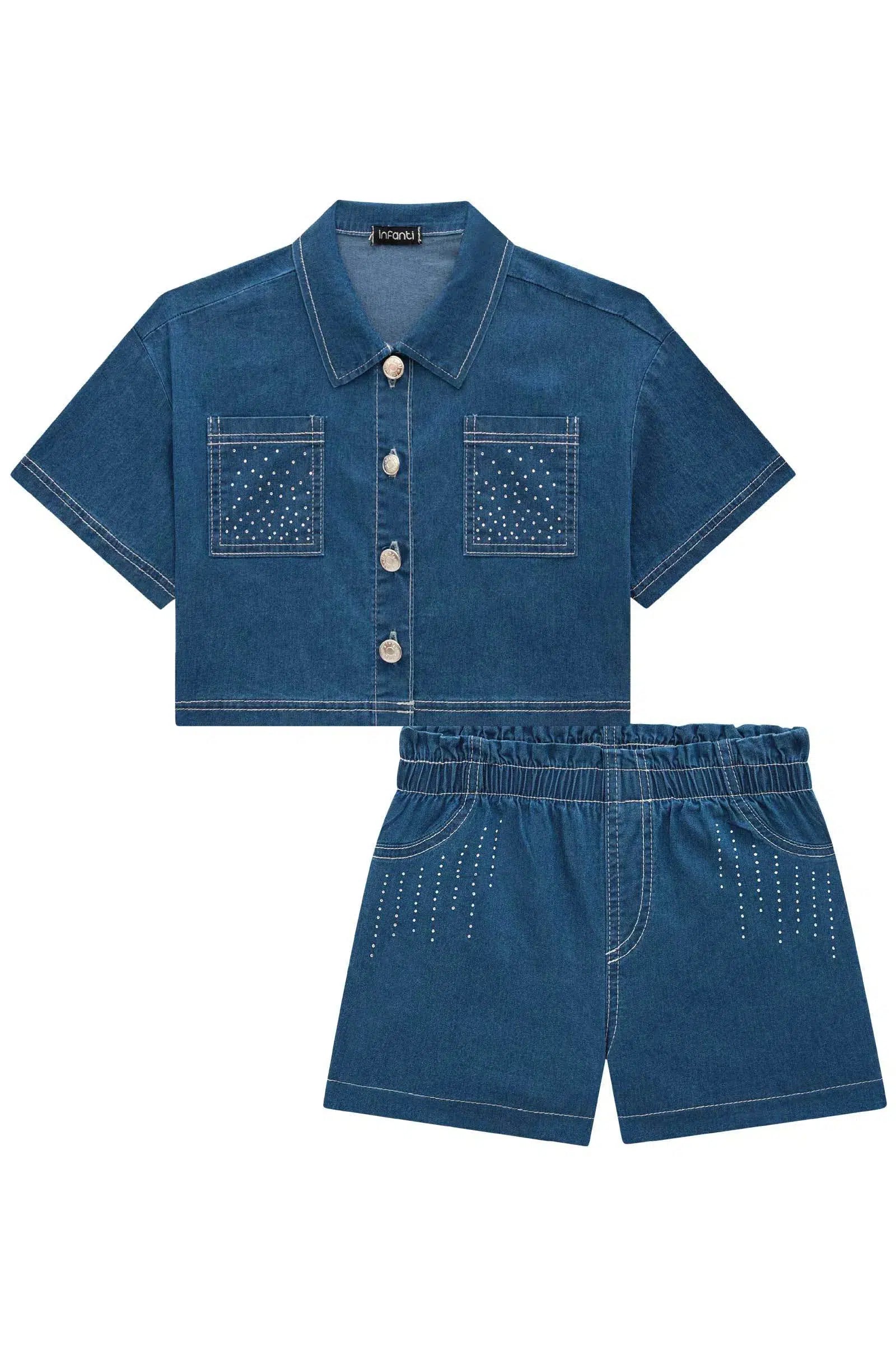 Conjunto de Camisa Boxy e Shorts em Jeans Liz 73042 Infanti