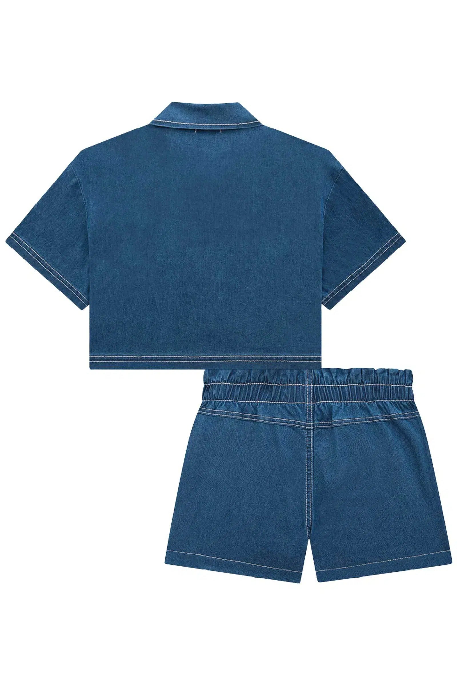 Conjunto de Camisa Boxy e Shorts em Jeans Liz 73042 Infanti