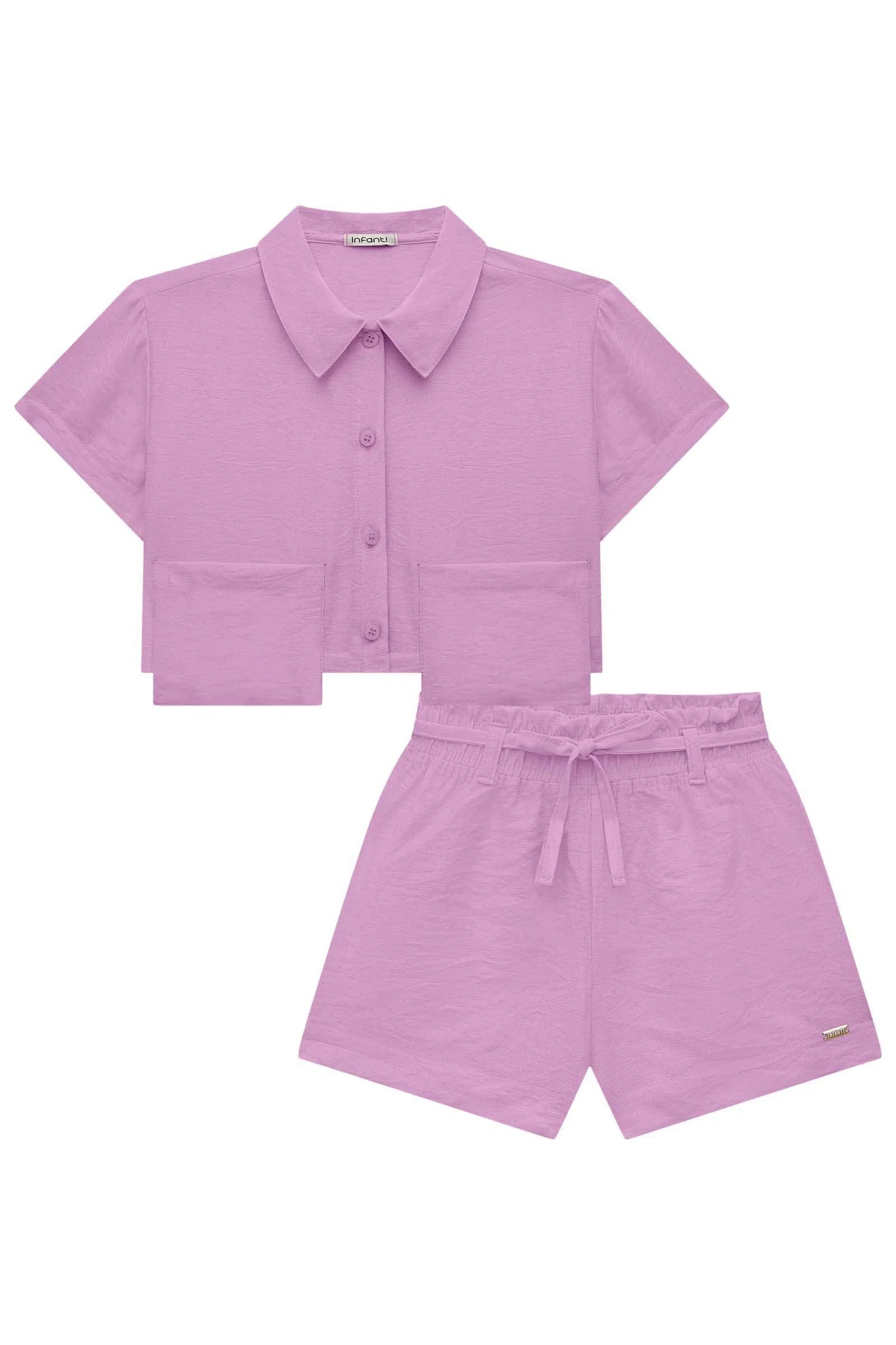 Conjunto de Camisa Boxy e Shorts em Viscose Turim 76137 Infanti