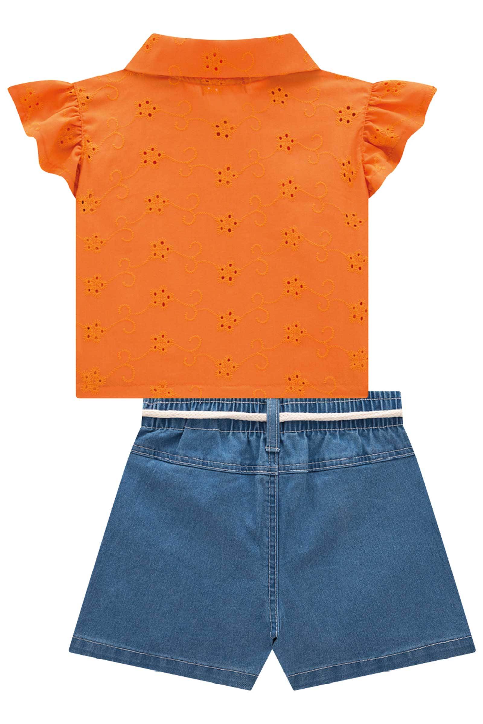 Conjunto de Camisa Boxy em Laise e Shorts em Jeans Bellini com Elastano 77055 Infanti