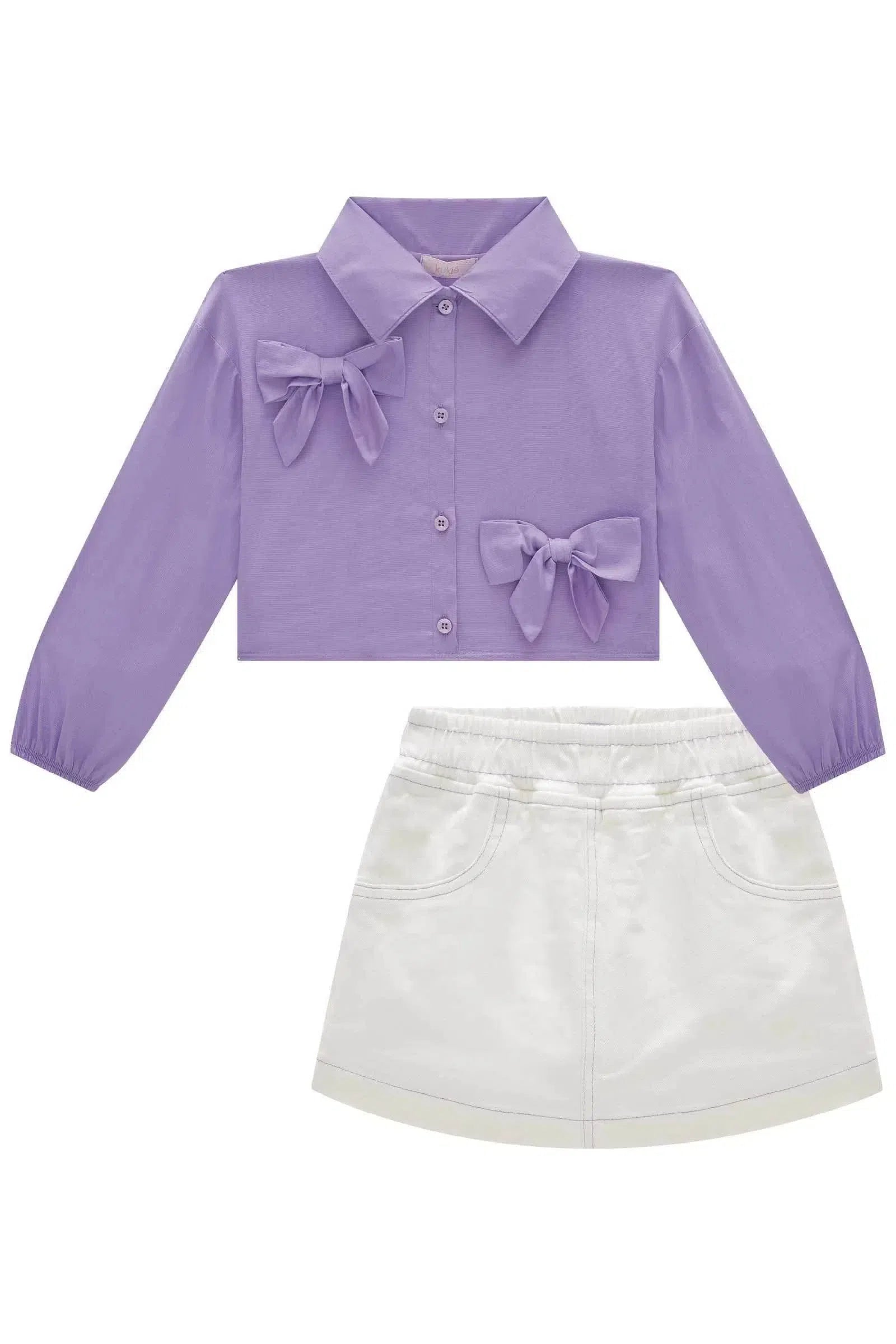 Conjunto de Camisa Boxy em Tricoline e Short Saia em Sarja com Elastano 80797 Kukiê Infantil Menina