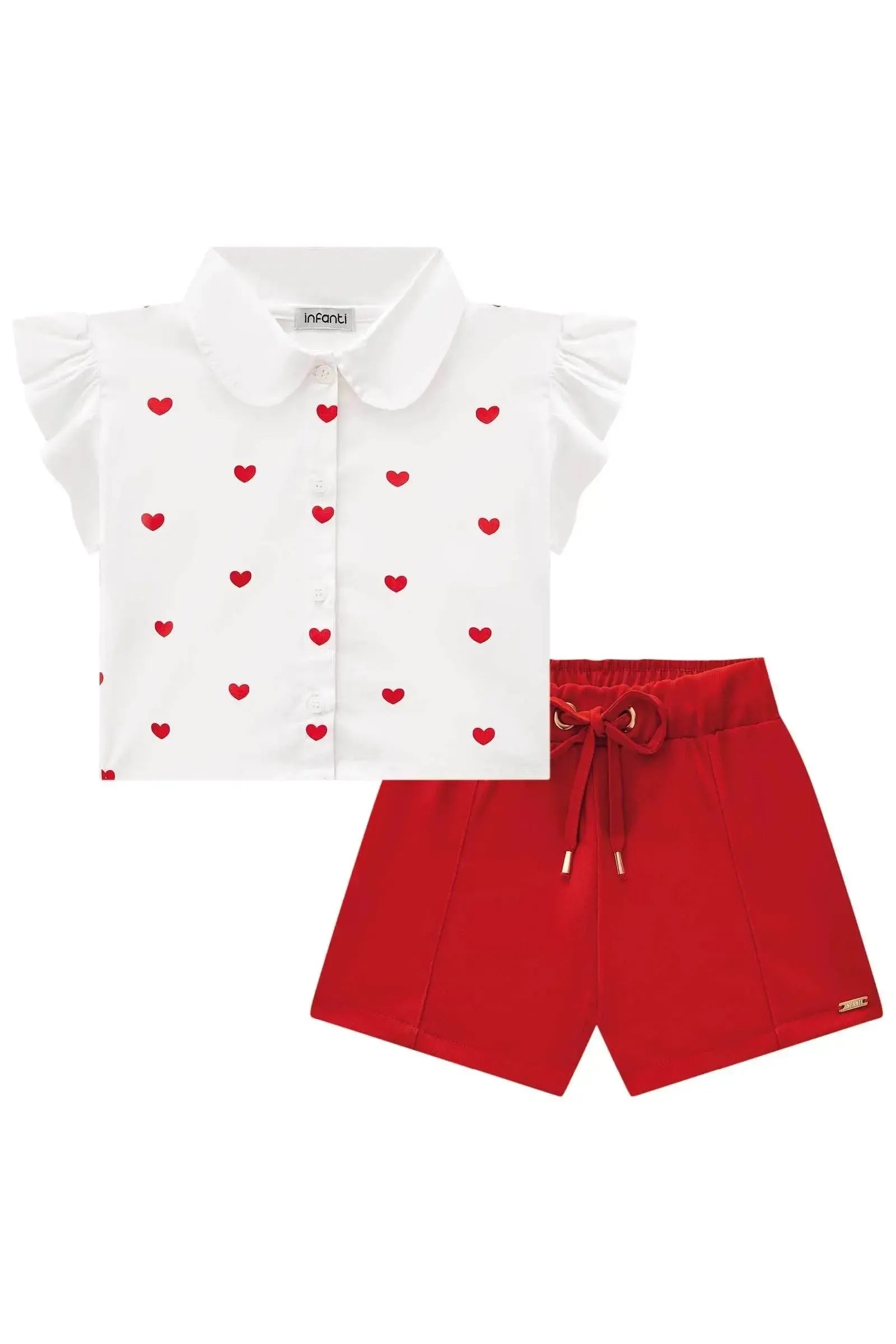 Conjunto de Camisa Boxy em Tricoline e Shorts em Alfaiataria Twill 85287 Infanti Infantil Menina