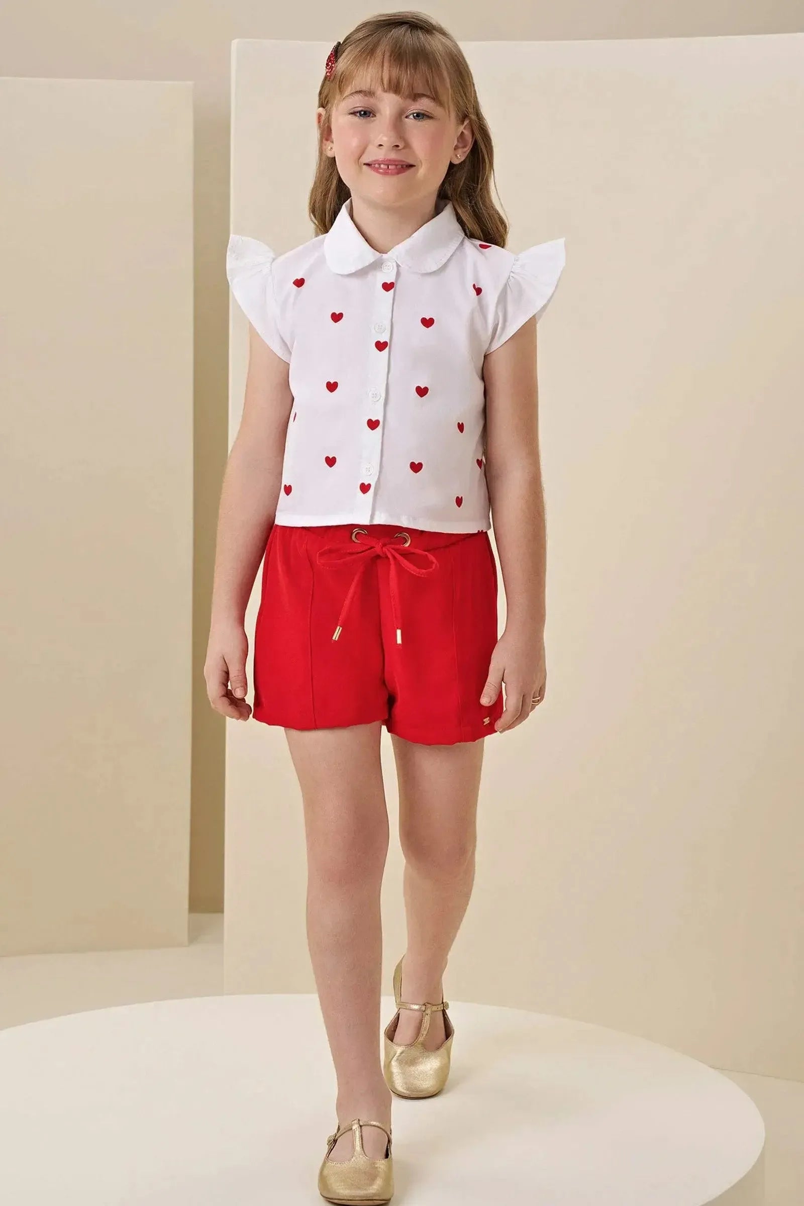 Conjunto de Camisa Boxy em Tricoline e Shorts em Alfaiataria Twill 85287 Infanti Infantil Menina